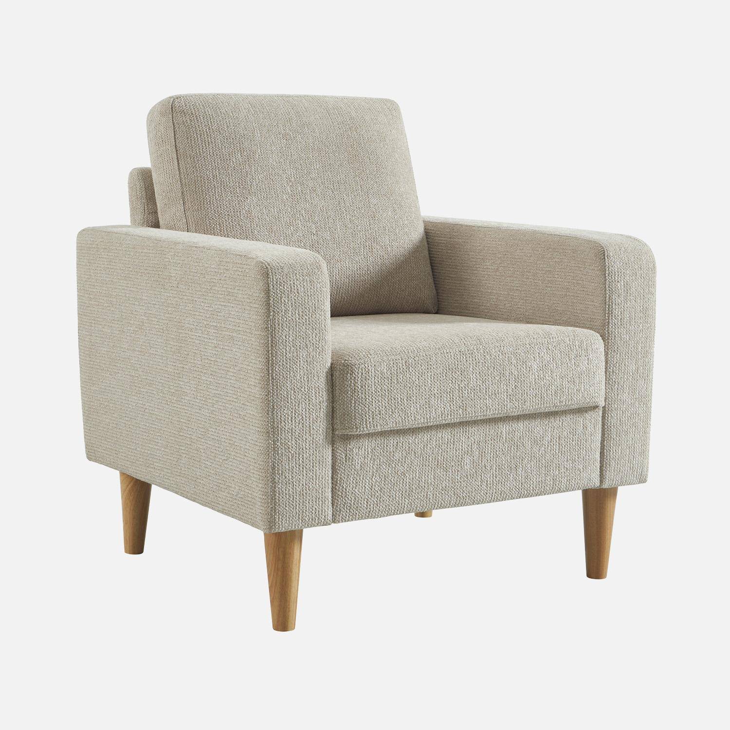 Fauteuil bois d'hévéa et tissu chenille beige - Bjorn Photo2