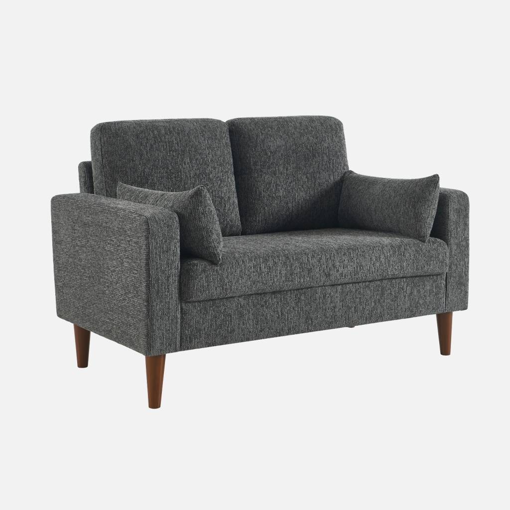 Canapé bois d'hévéa et tissu chenille 2 places gris foncé