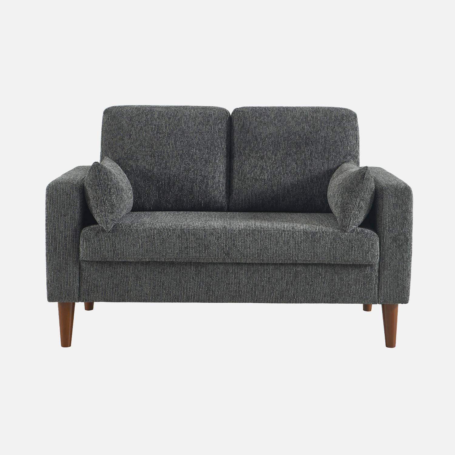 Canapé bois d'hévéa et tissu chenille 2 places gris foncé - Bjorn,sweeek,Photo3