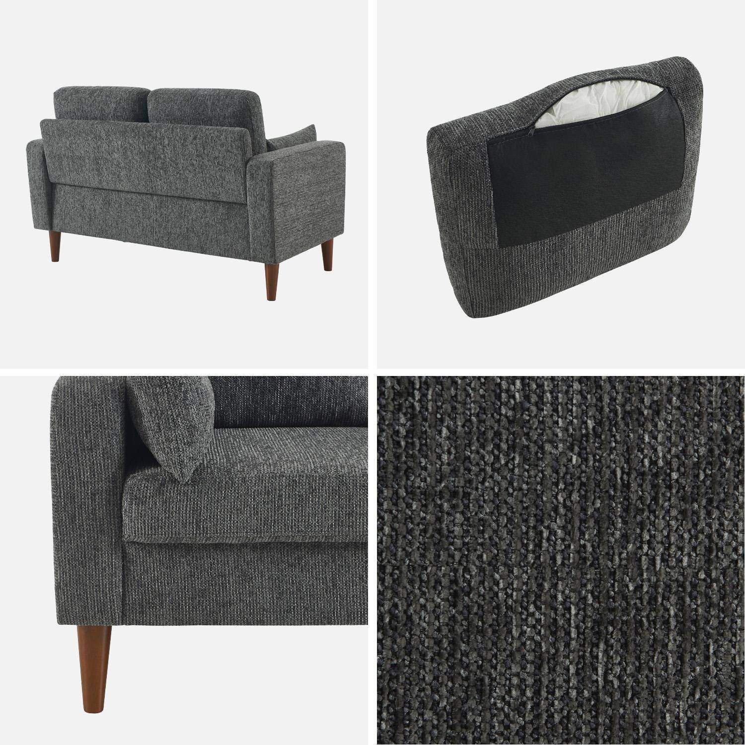 Canapé bois d'hévéa et tissu chenille 2 places gris foncé - Bjorn Photo4