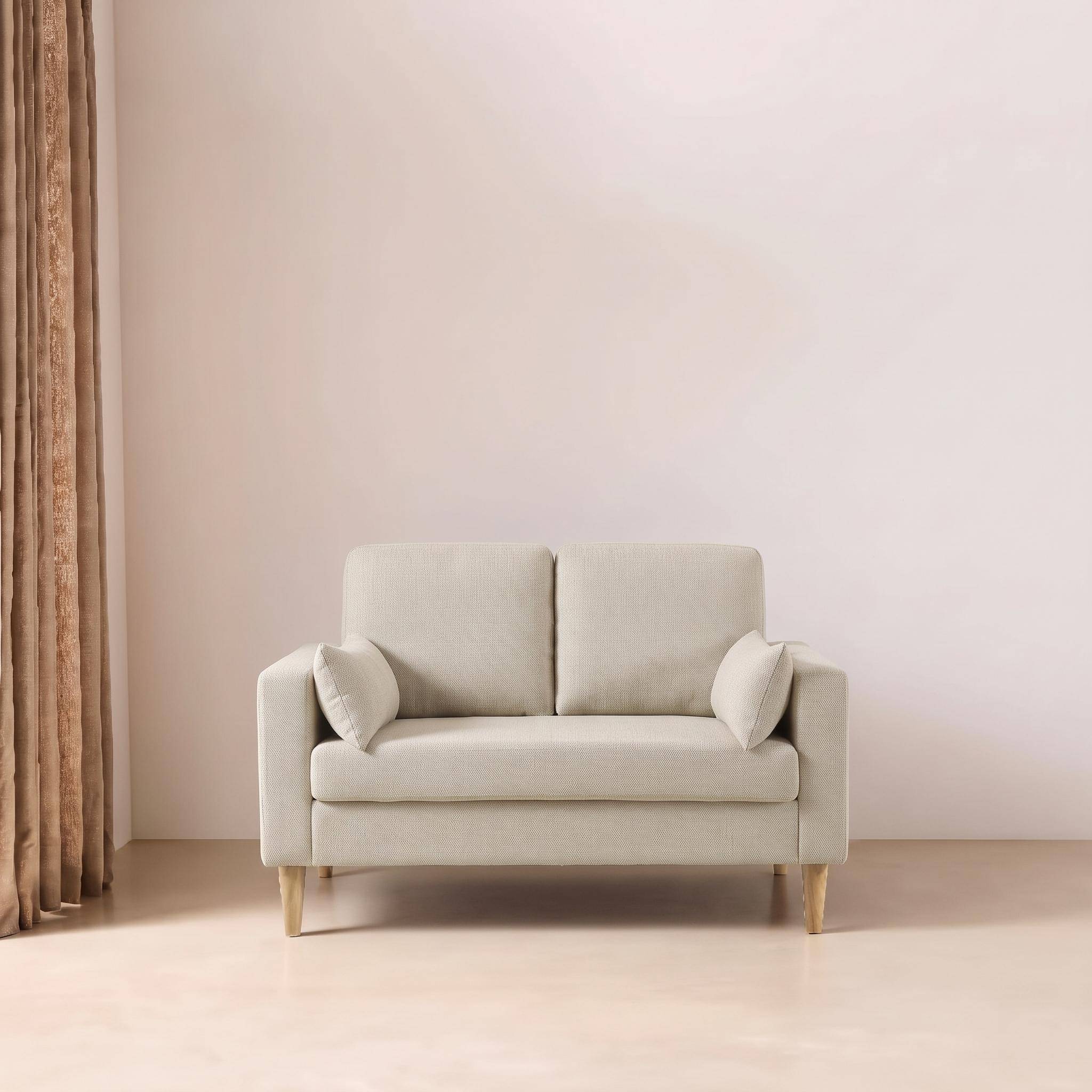 2-zits zetel rubberhout en chenille bekleding beige - Bjorn Photo1