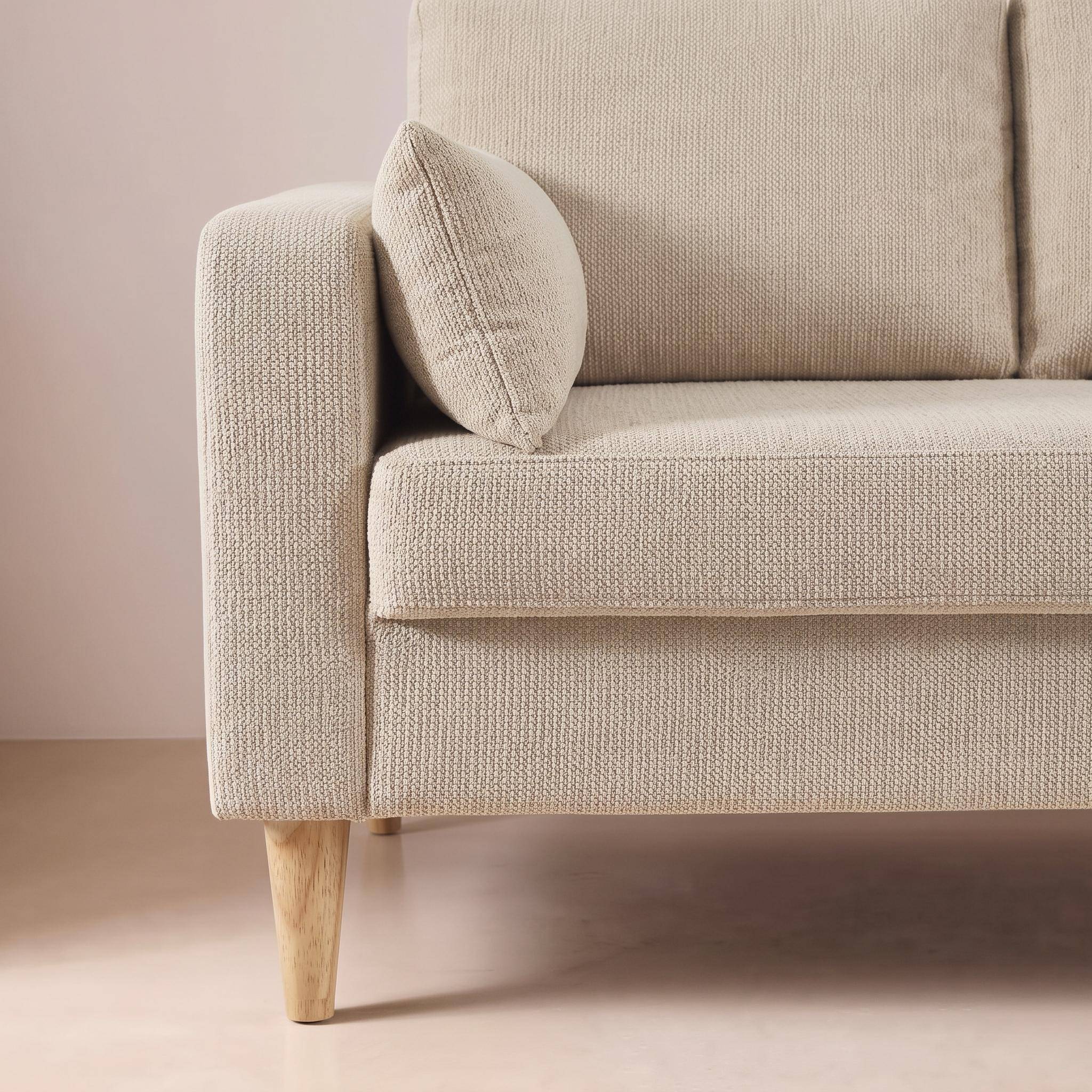 2-zits zetel rubberhout en chenille bekleding beige - Bjorn Photo4