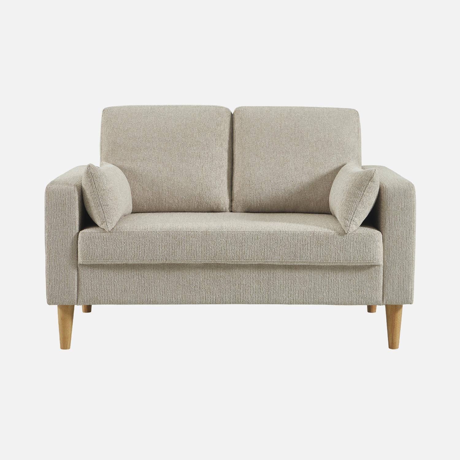 Canapé bois d'hévéa et tissu chenille 2 places beige - Bjorn Photo3