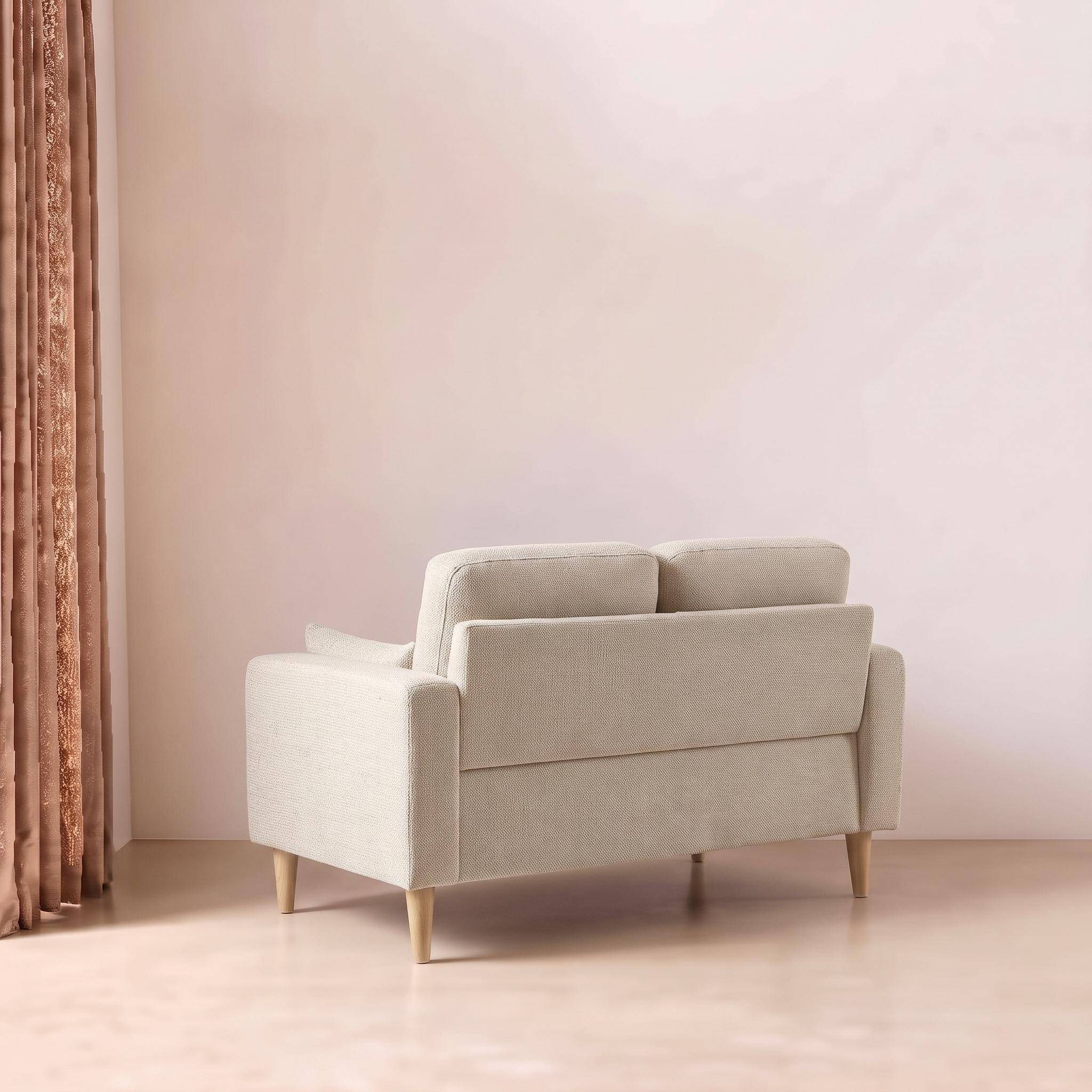 2-zits zetel rubberhout en chenille bekleding beige - Bjorn Photo3