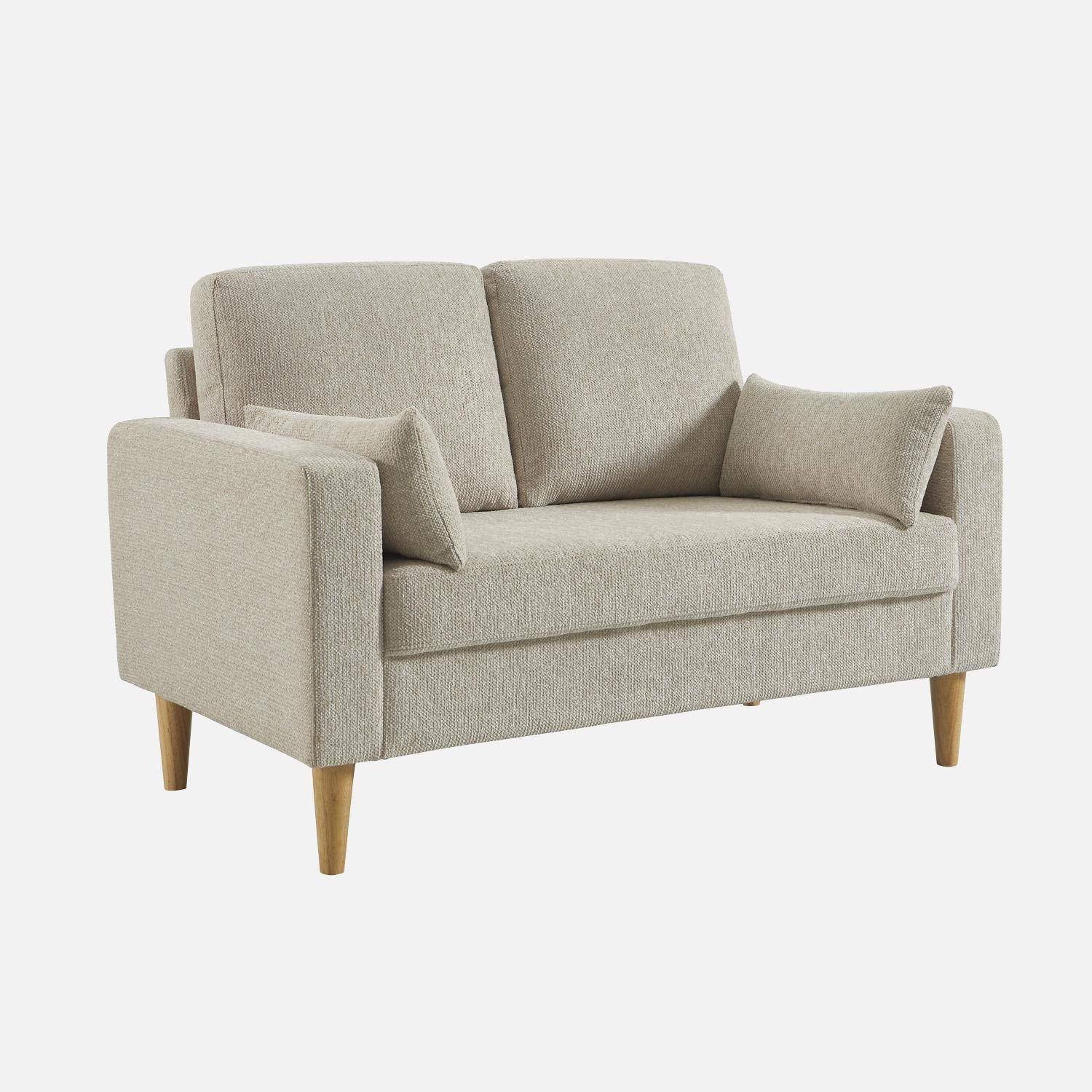 Canapé bois d'hévéa et tissu chenille 2 places beige - Bjorn,sweeek,Photo2