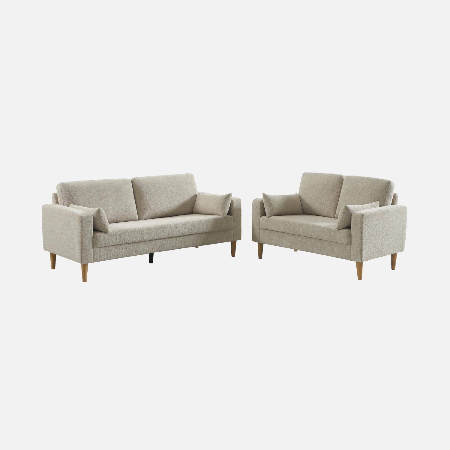 2-zits zetel rubberhout en chenille bekleding beige - Bjorn,sweeek,Photo6