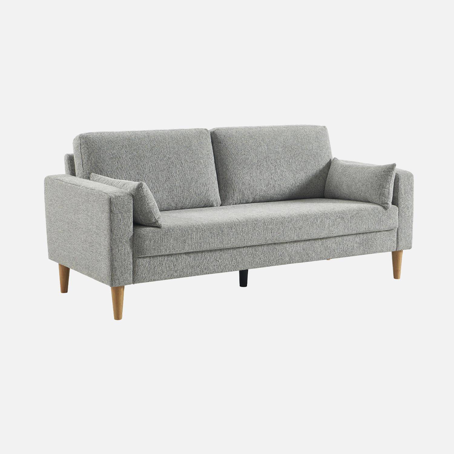 Canapé bois d'hévéa et tissu chenille 3 places gris clair - Bjorn,sweeek,Photo2