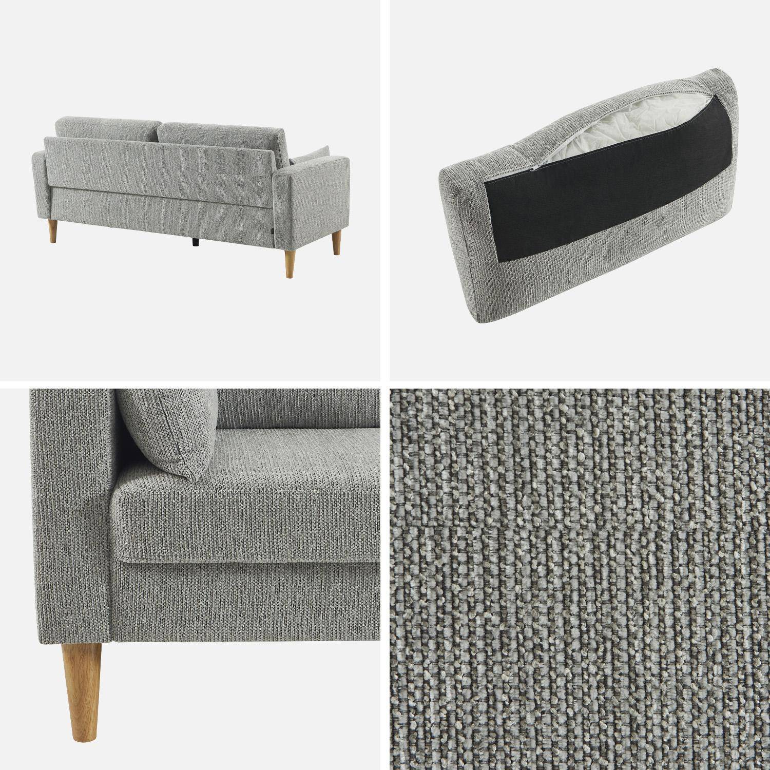 Canapé bois d'hévéa et tissu chenille 3 places gris clair - Bjorn Photo4