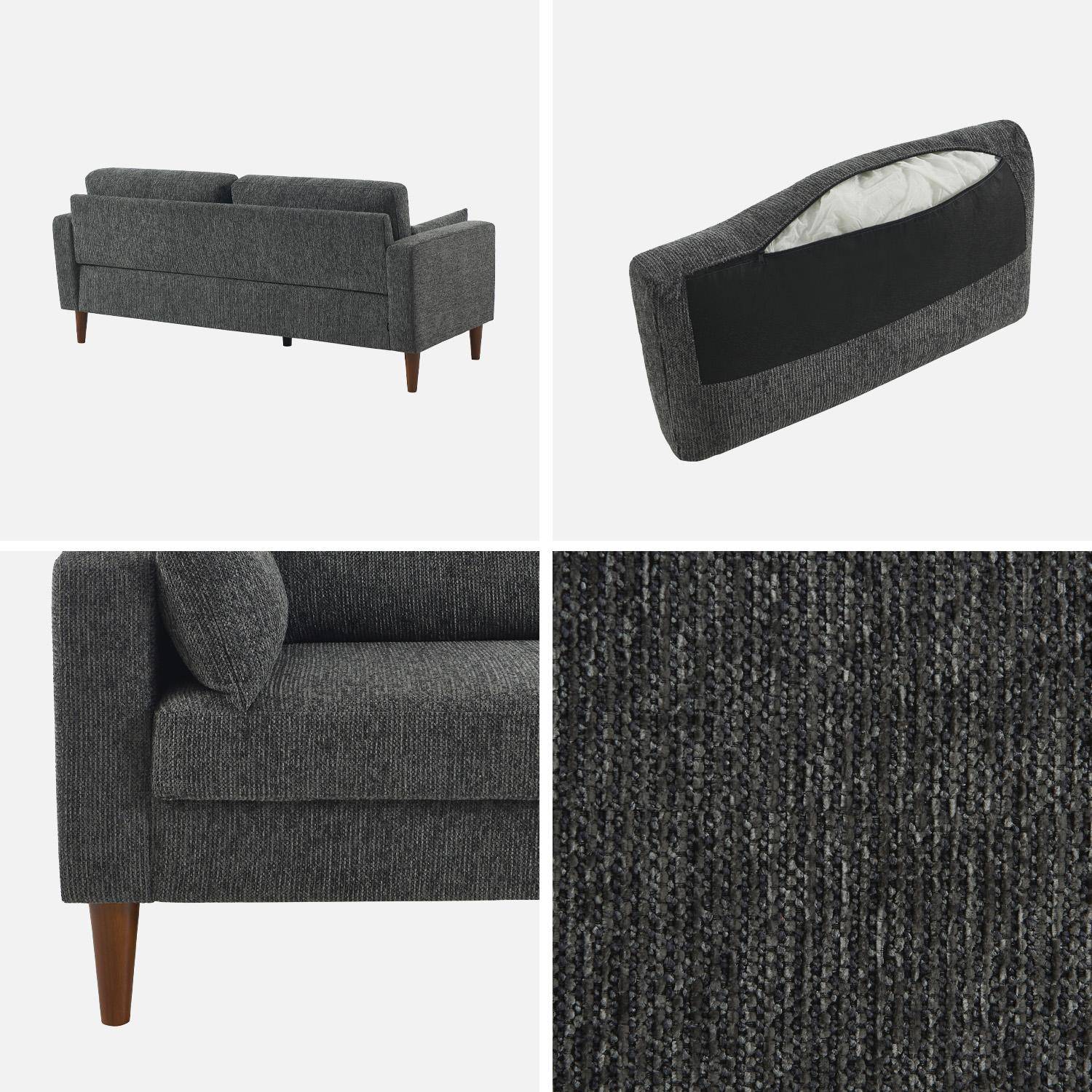 Canapé bois d'hévéa et tissu chenille 3 places gris foncé - Bjorn Photo4