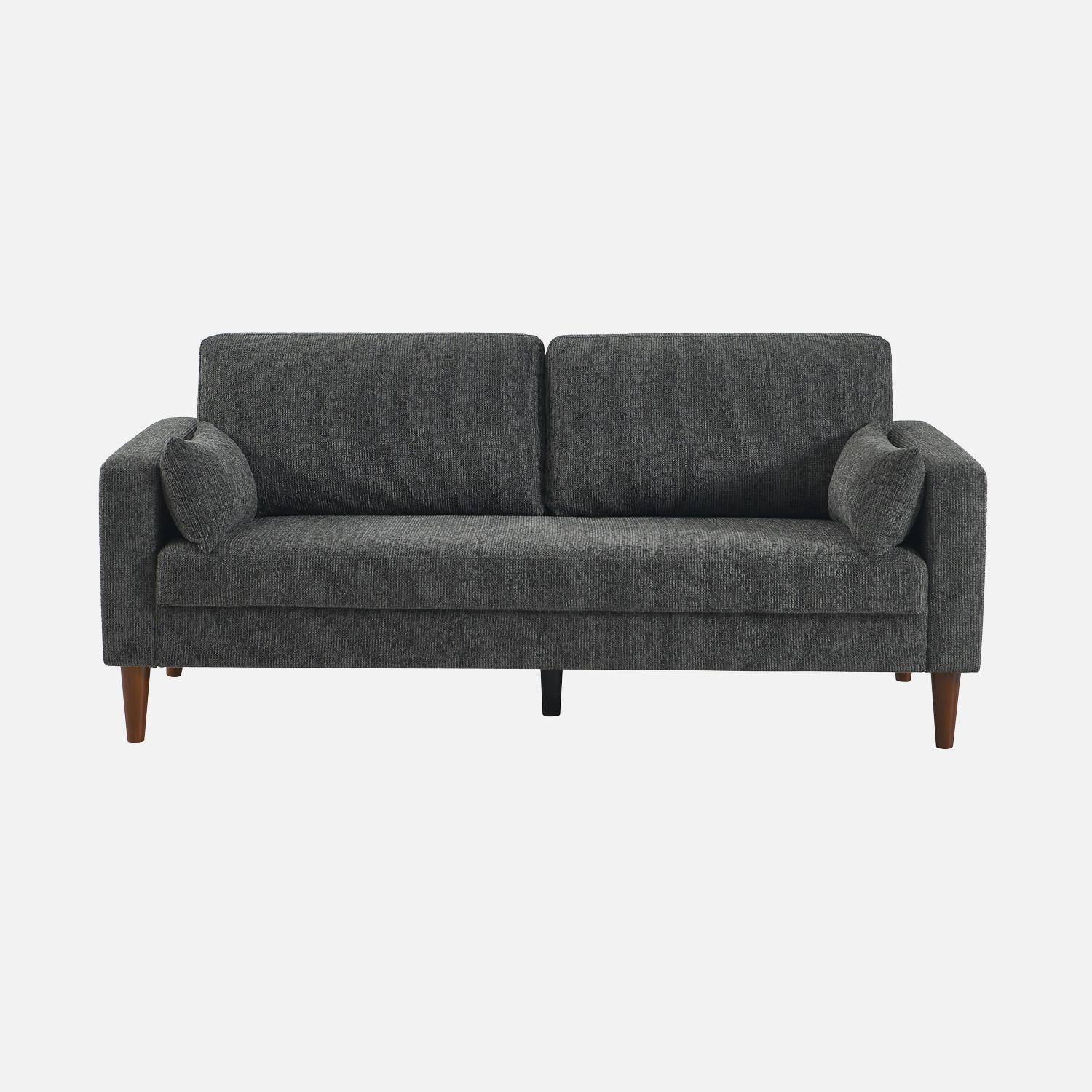 Canapé bois d'hévéa et tissu chenille 3 places gris foncé - Bjorn Photo3