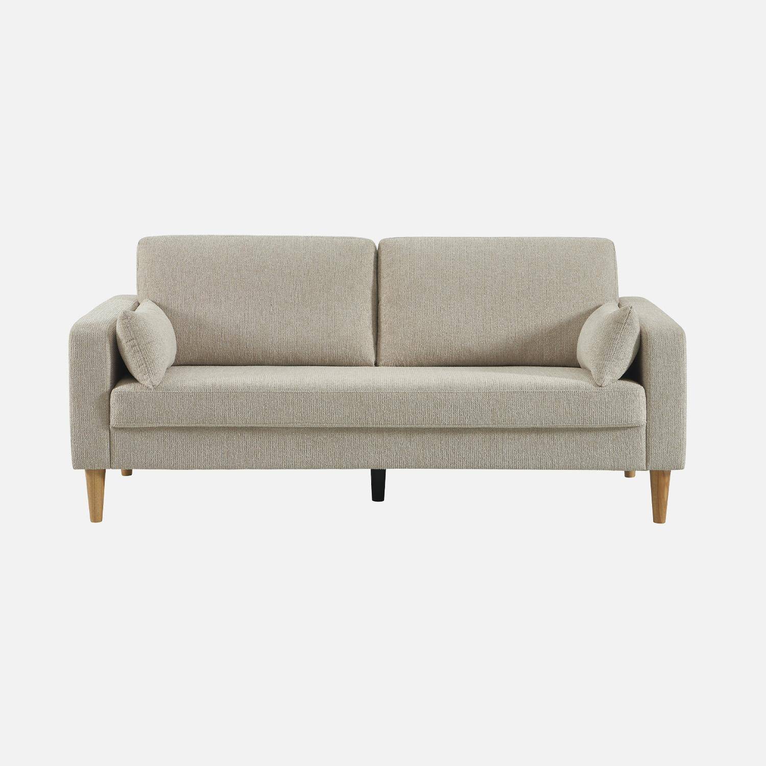 Canapé bois d'hévéa et tissu chenille 3 places beige - Bjorn Photo3