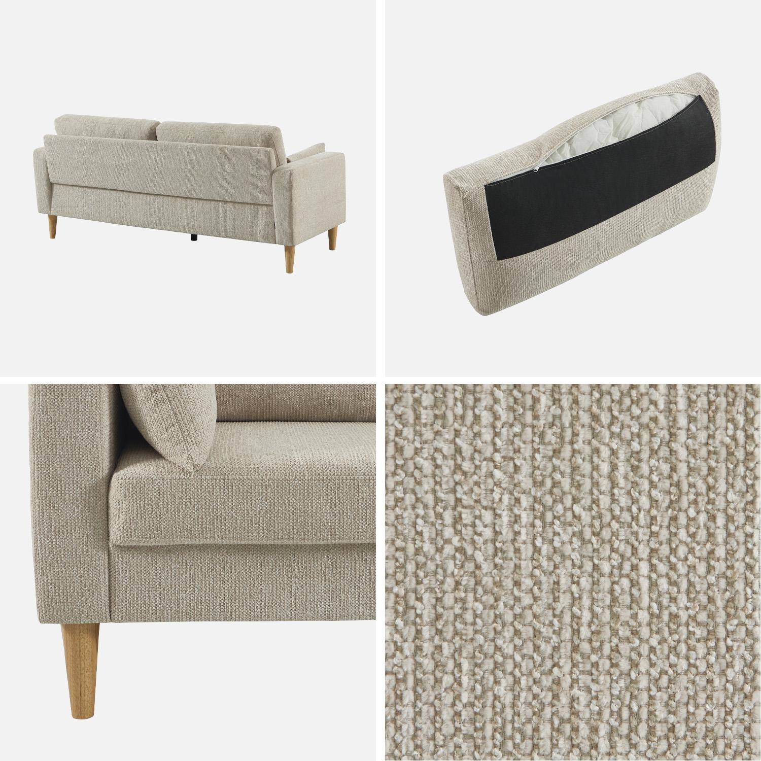 Canapé 3 Places Beliani LERMON - Beige, Bois D'eucalyptus Et Hévéa, Tissu Polyester
