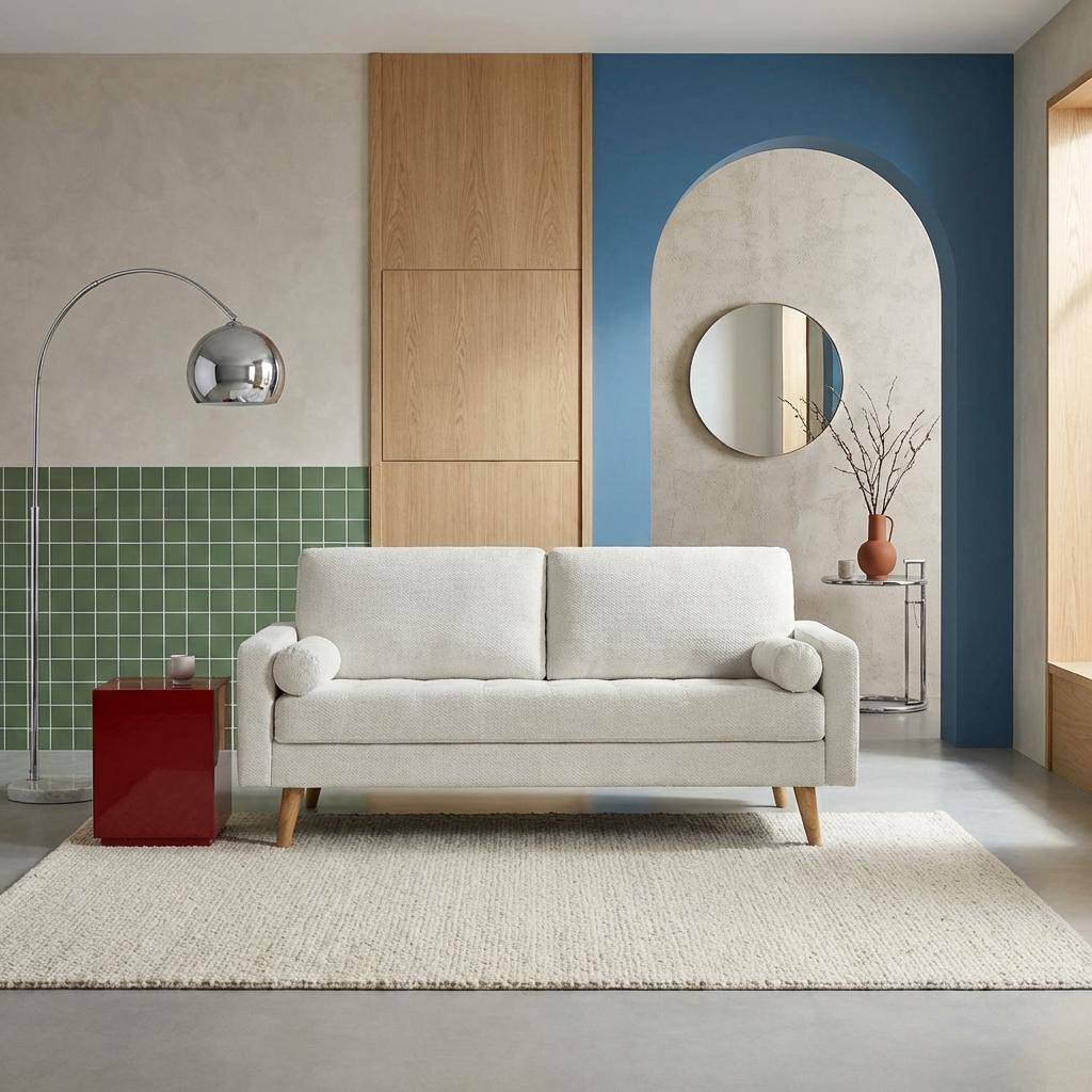 Divano in ciniglia trapuntato, 3 posti Bianco - 178x82.5x83 cm Photo1