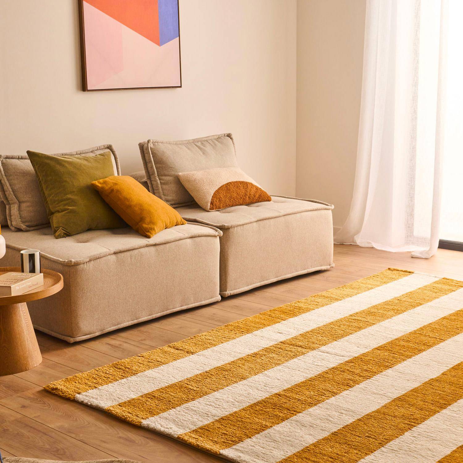 Tapis intérieur rayures ocre et blanc 160x230cm - Pablo Photo1