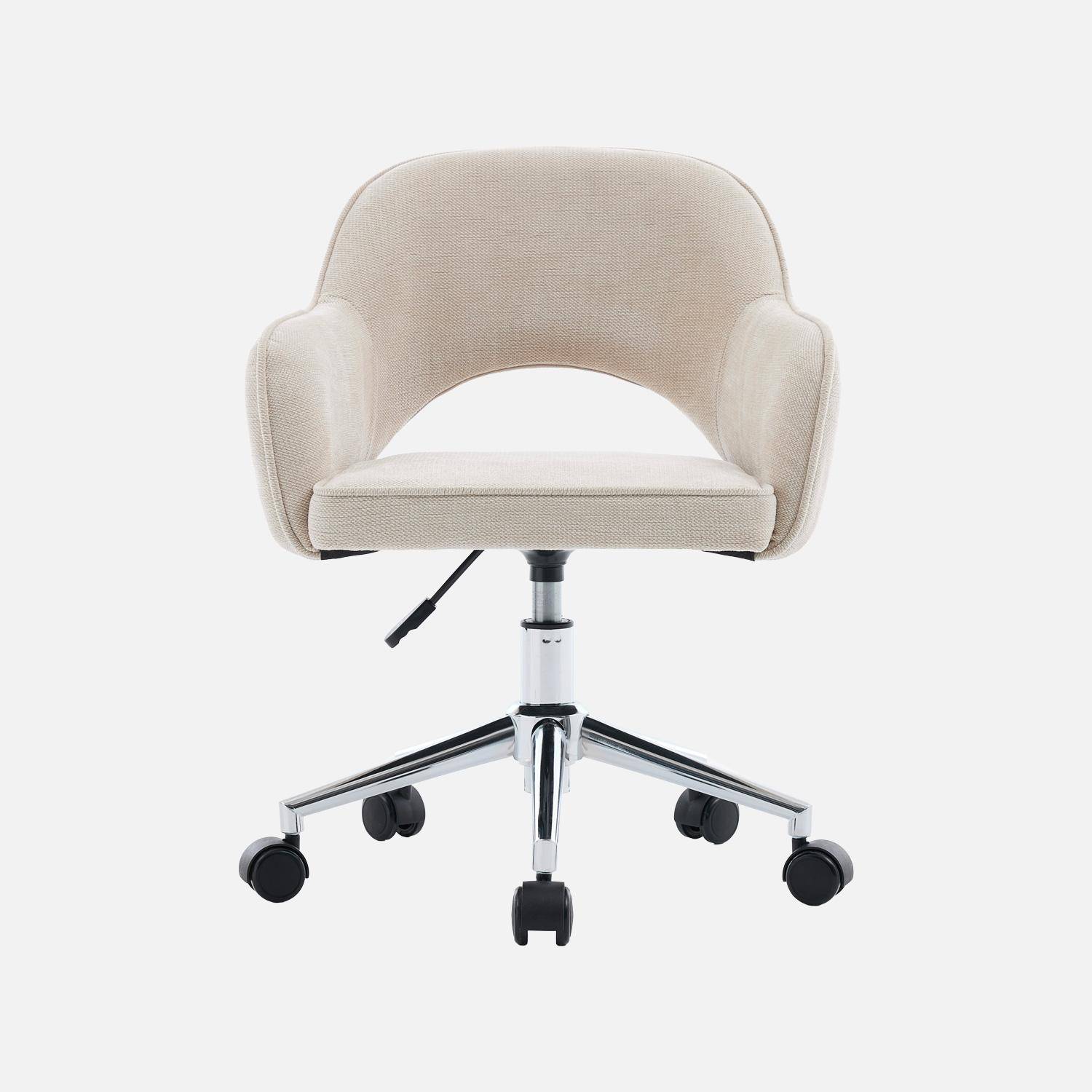 Silla de oficina infantil con ruedas ajustable de tela chenilla Beige - 51x52x72 cm,sweeek,Photo2