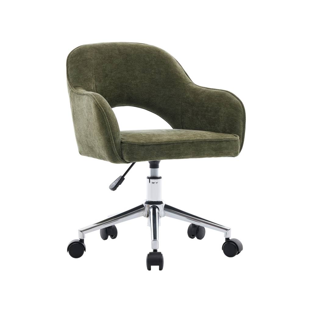 Silla de oficina infantil con ruedas ajustable de tela chenilla, Verde kaki