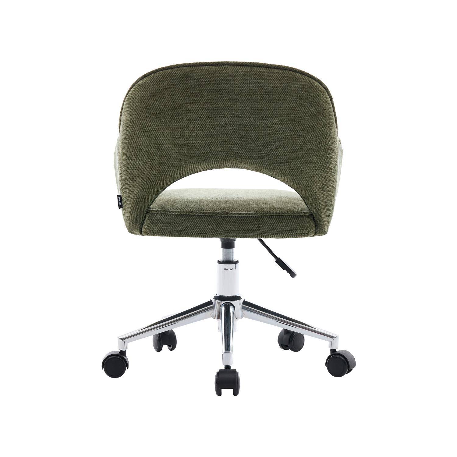 Silla de oficina infantil con ruedas ajustable de tela chenilla Verde kaki - 51x52x72 cm Photo3