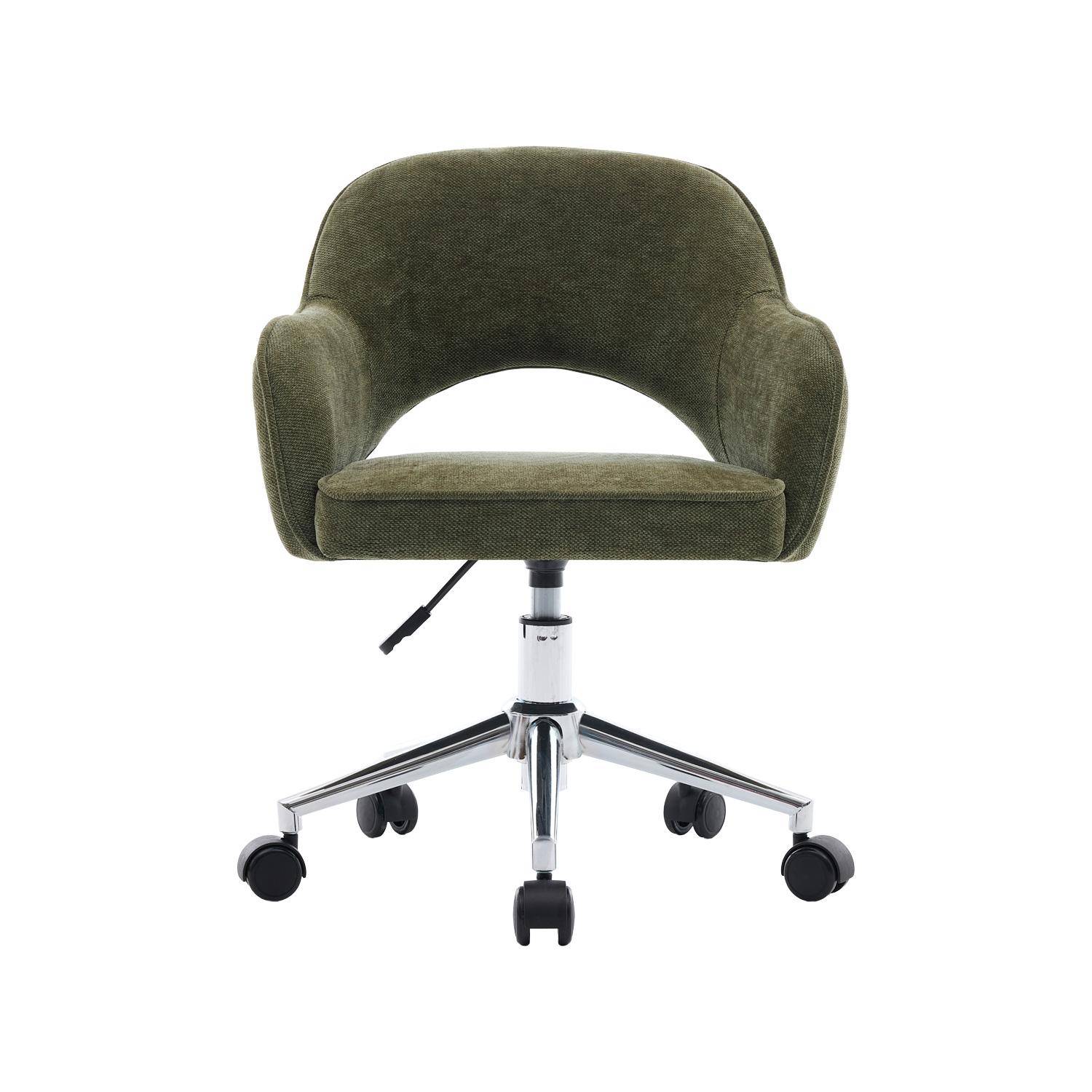 Silla de oficina infantil con ruedas ajustable de tela chenilla Verde kaki - 51x52x72 cm,sweeek,Photo2