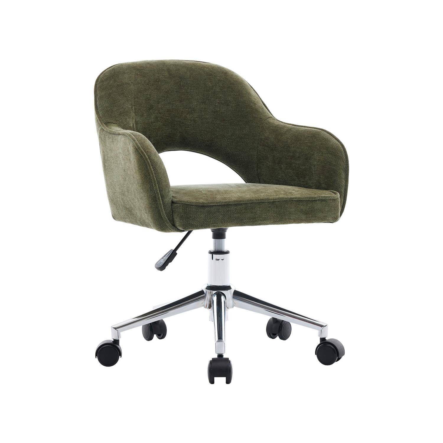 Silla de oficina infantil con ruedas ajustable de tela chenilla Verde kaki - 51x52x72 cm,sweeek,Photo1