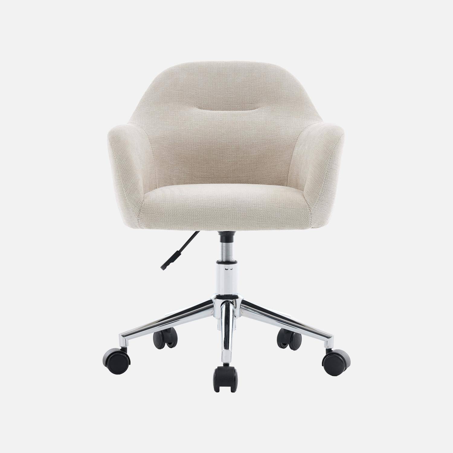 Silla de oficina infantil con ruedas ajustable de tela chenilla Beige - 52x48x74 cm,sweeek,Photo2