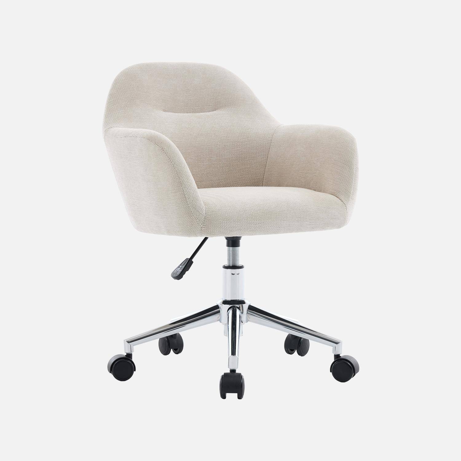 Silla de oficina infantil con ruedas ajustable de tela chenilla Beige - 52x48x74 cm Photo1