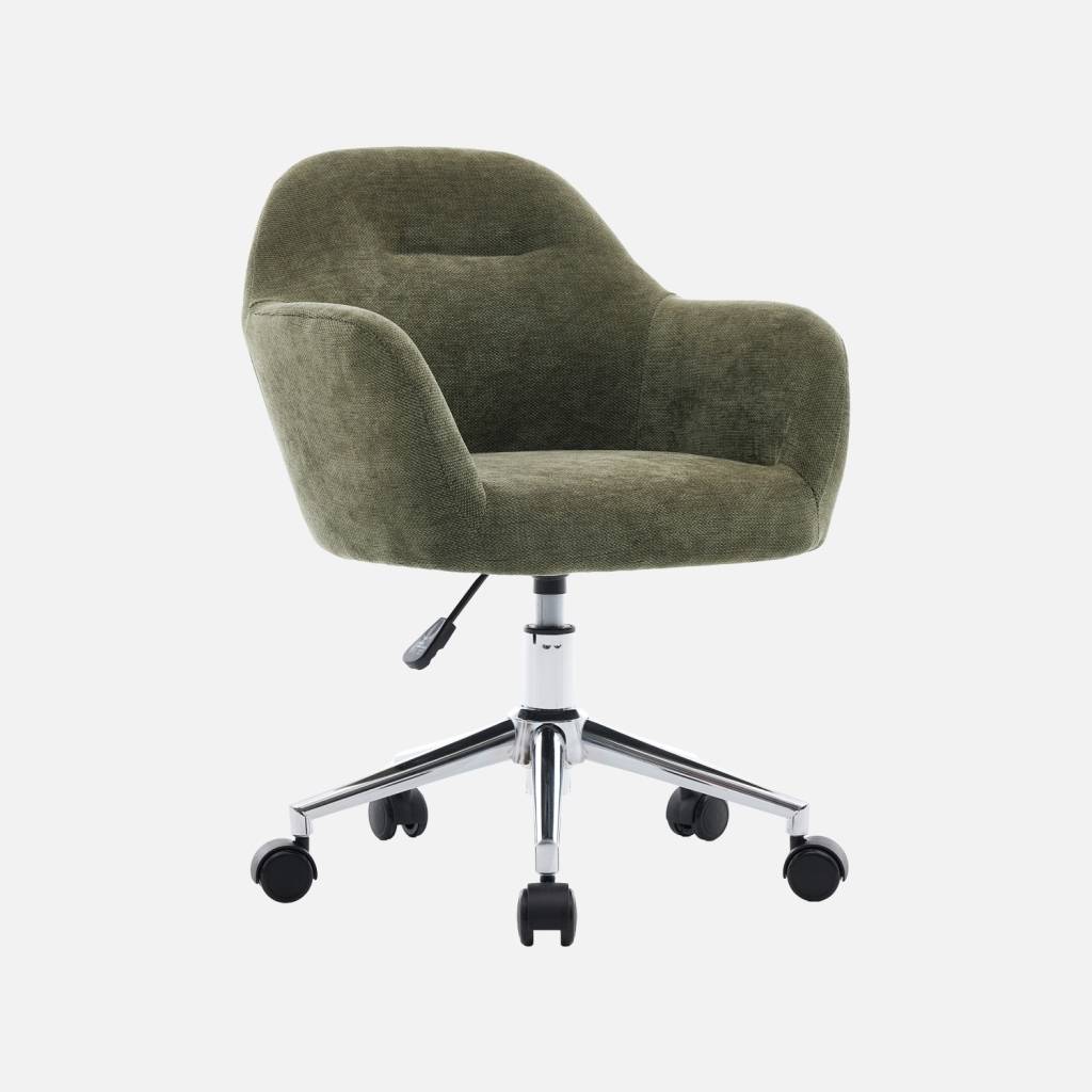 Silla de oficina infantil con ruedas ajustable de tela chenilla, Verde kaki