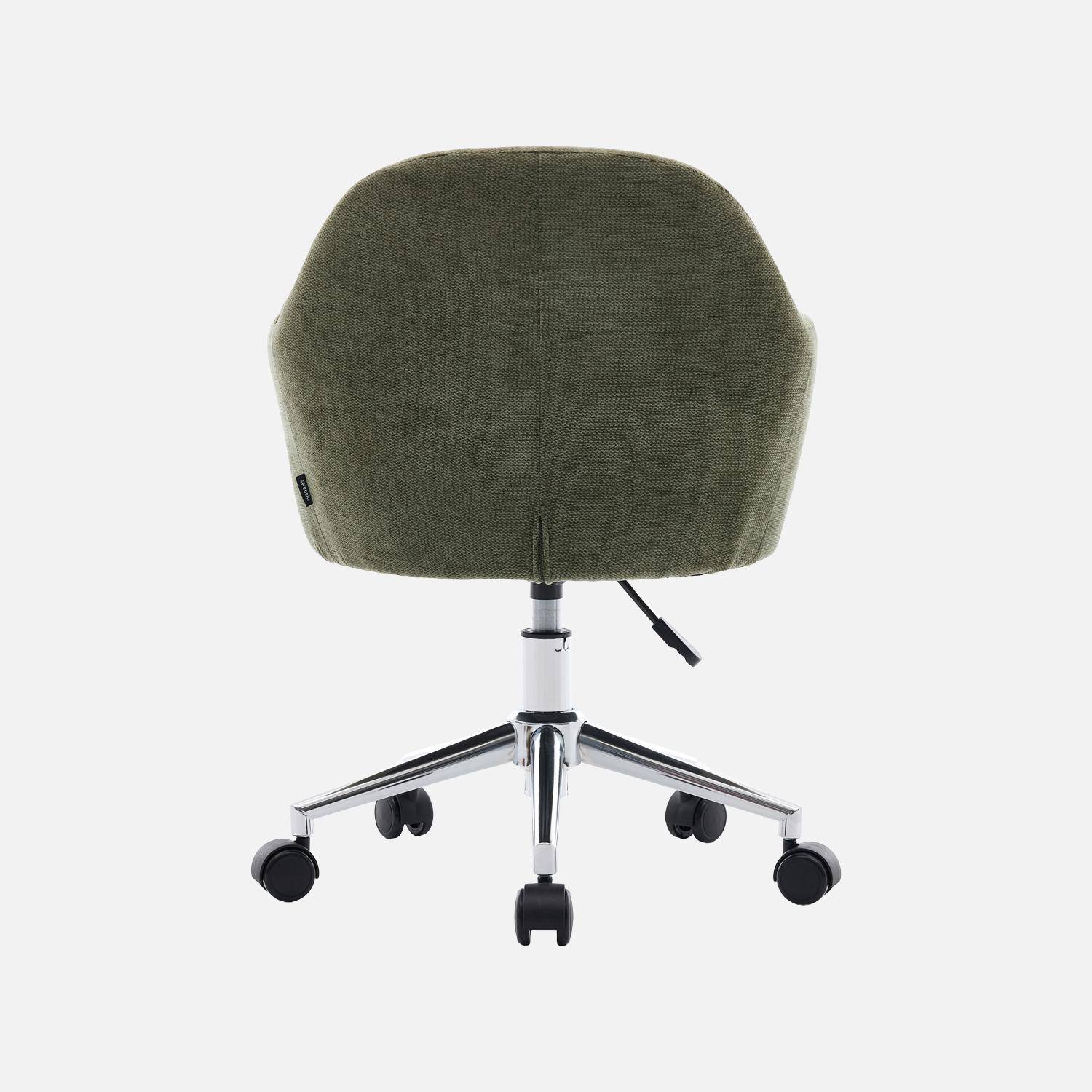 Silla de oficina infantil con ruedas ajustable de tela chenilla Verde kaki - 52x48x74 cm,sweeek,Photo3