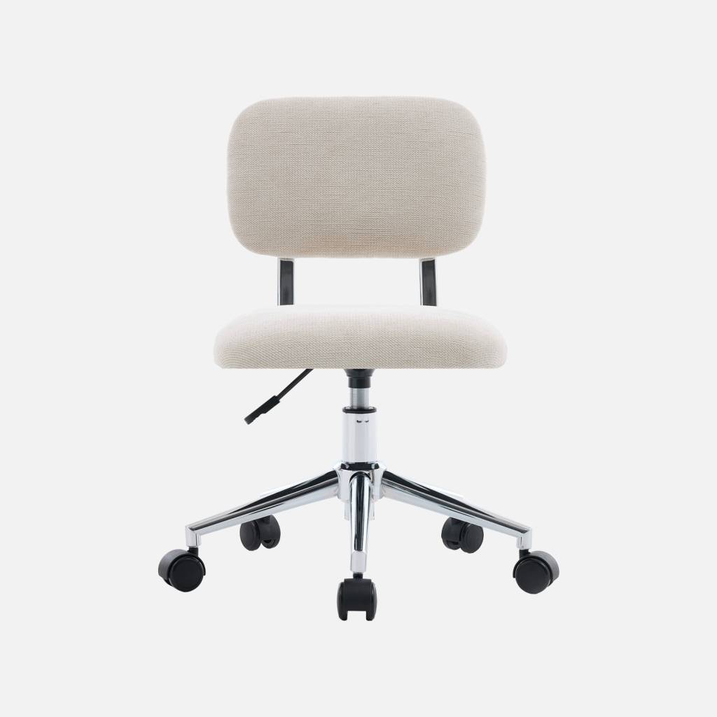 Silla de oficina infantil con ruedas ajustable de tejido chenilla, Beige