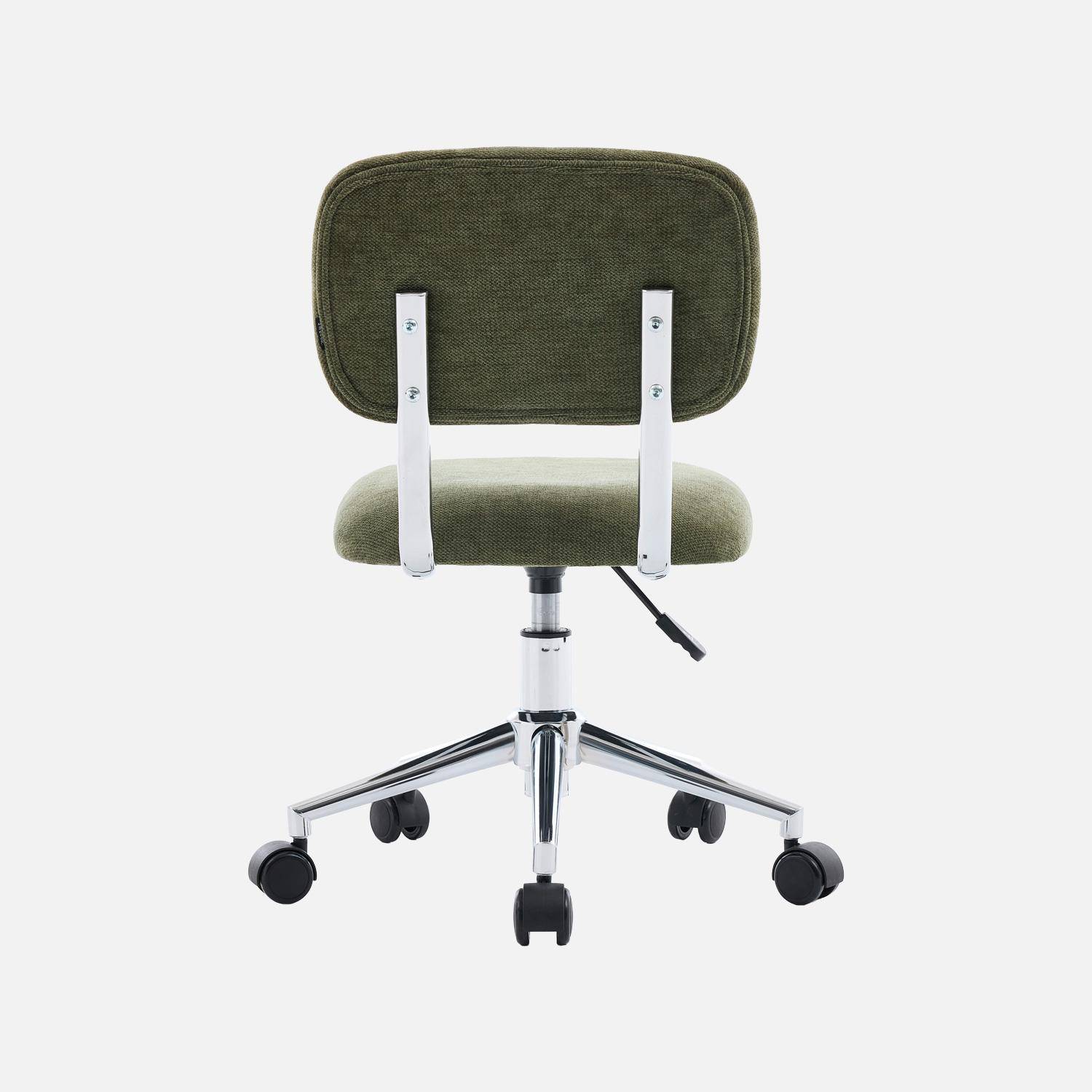 Silla de oficina infantil con ruedas ajustable de tejido chenilla Verde kaki - 52x50x73 cm Photo3