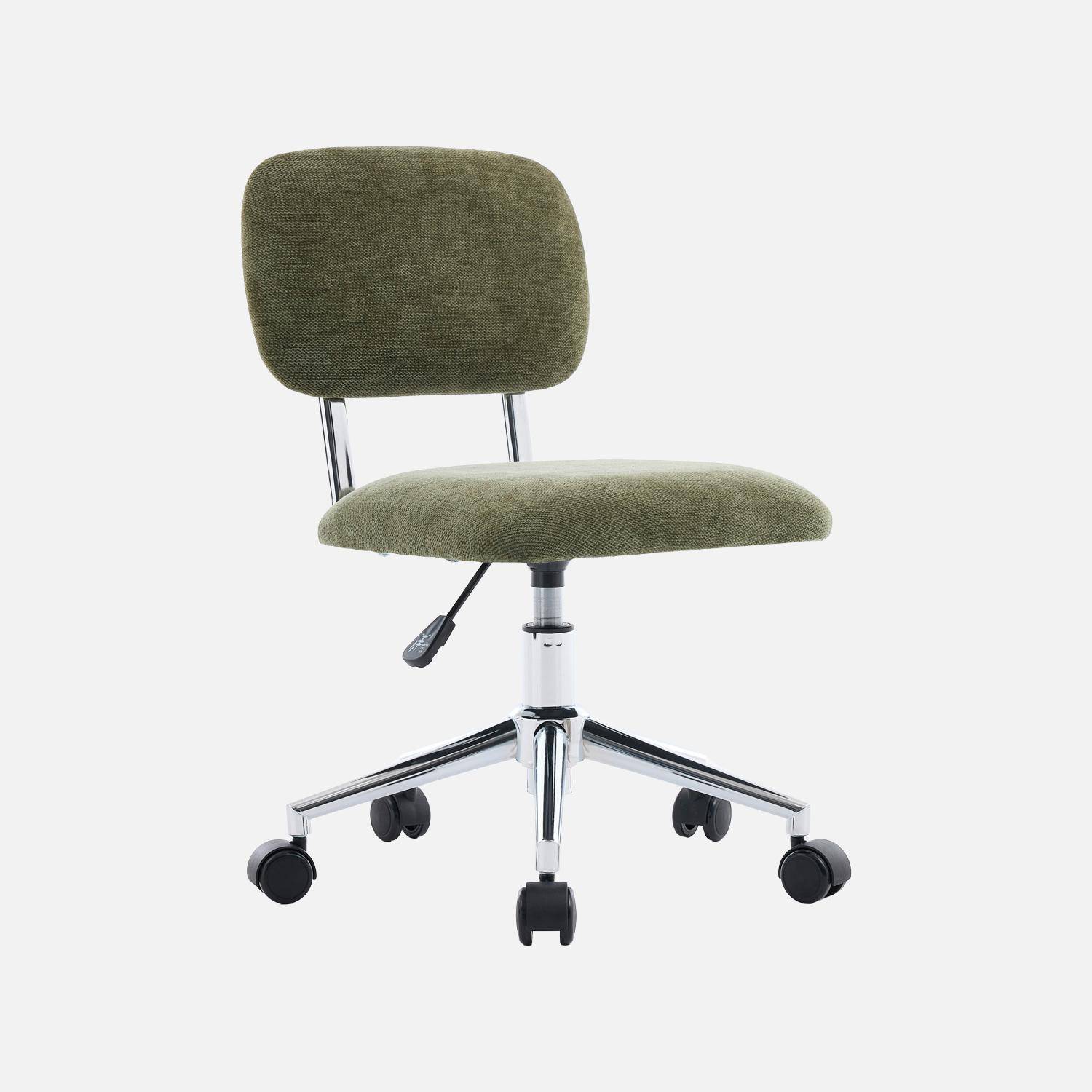 Silla de oficina infantil con ruedas ajustable de tejido chenilla Verde kaki - 52x50x73 cm,sweeek,Photo1