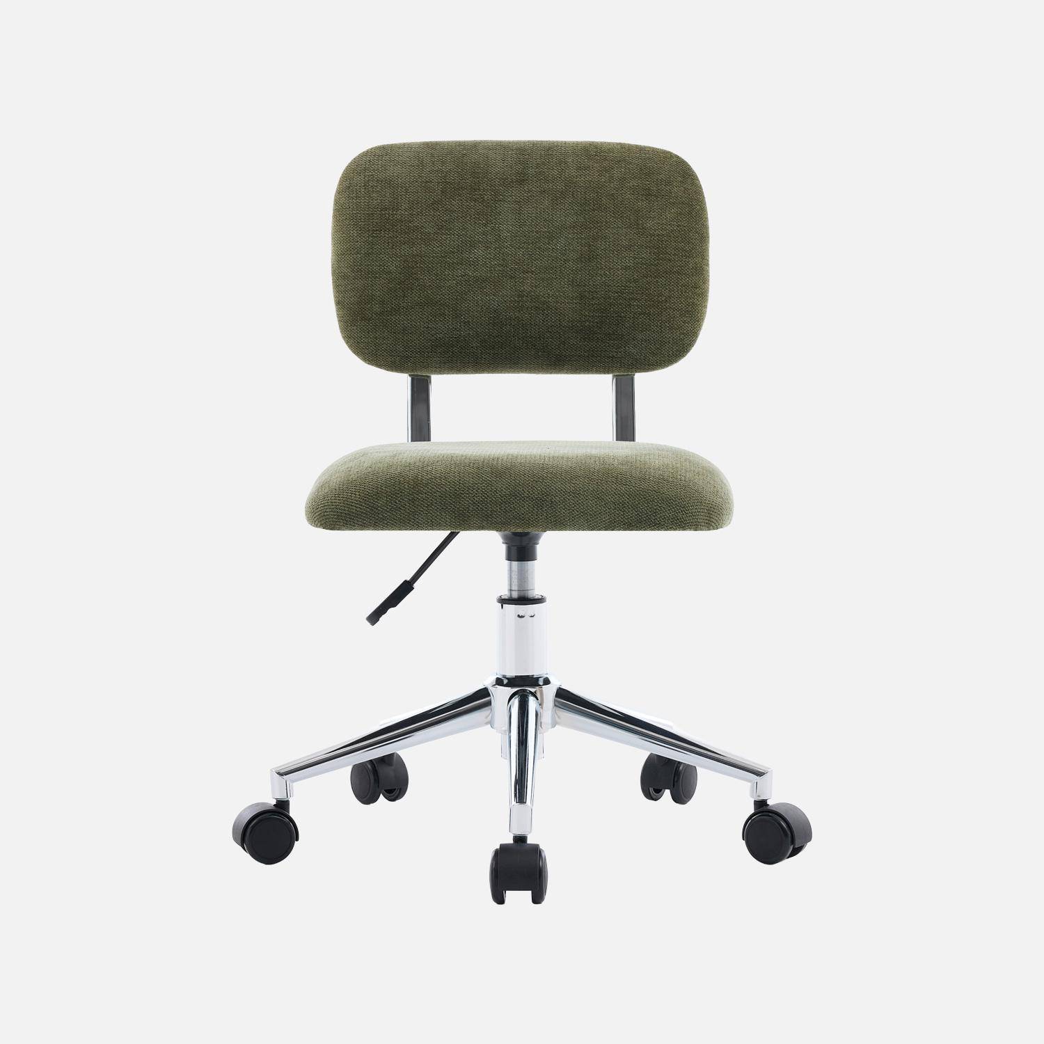 Silla de oficina infantil con ruedas ajustable de tejido chenilla Verde kaki - 52x50x73 cm Photo2