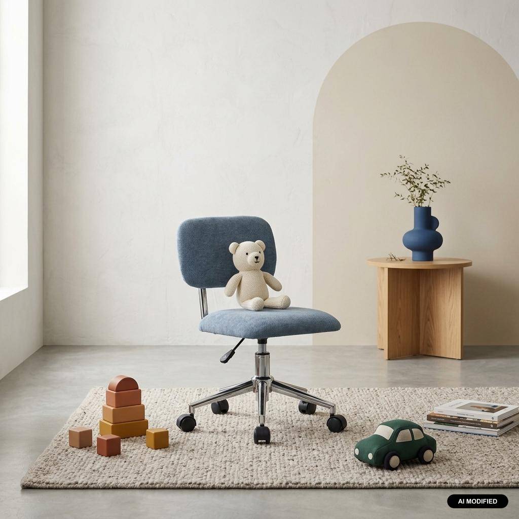 Silla de oficina infantil con ruedas ajustable de tela chenilla Azul - 52x50x73 cm Photo1