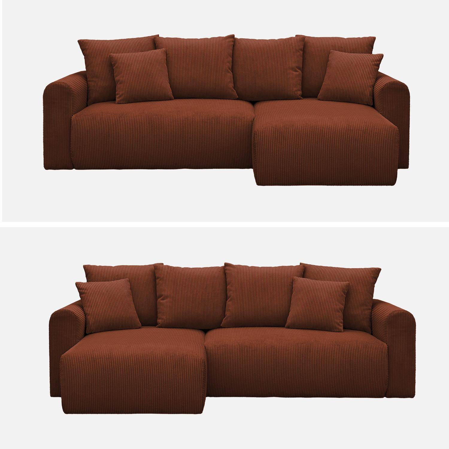 Narożna, odwracalna kanapa 3-osobowa z funkcją spania, ze sztruksu kolor ceglasty, z pojemnikiem na pościel – Almo Photo9