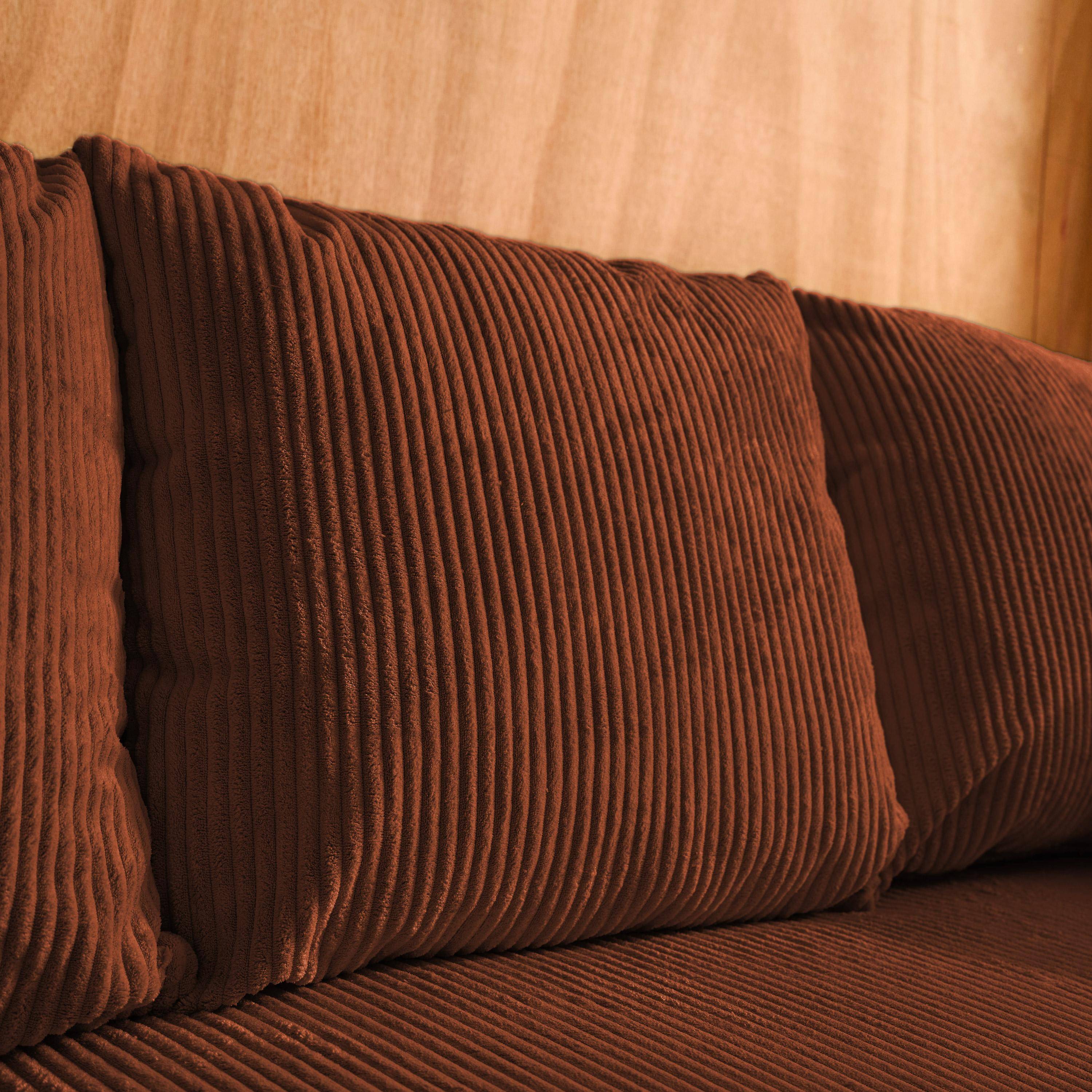 Narożna, odwracalna kanapa 3-osobowa z funkcją spania, ze sztruksu kolor ceglasty, z pojemnikiem na pościel – Almo Photo2