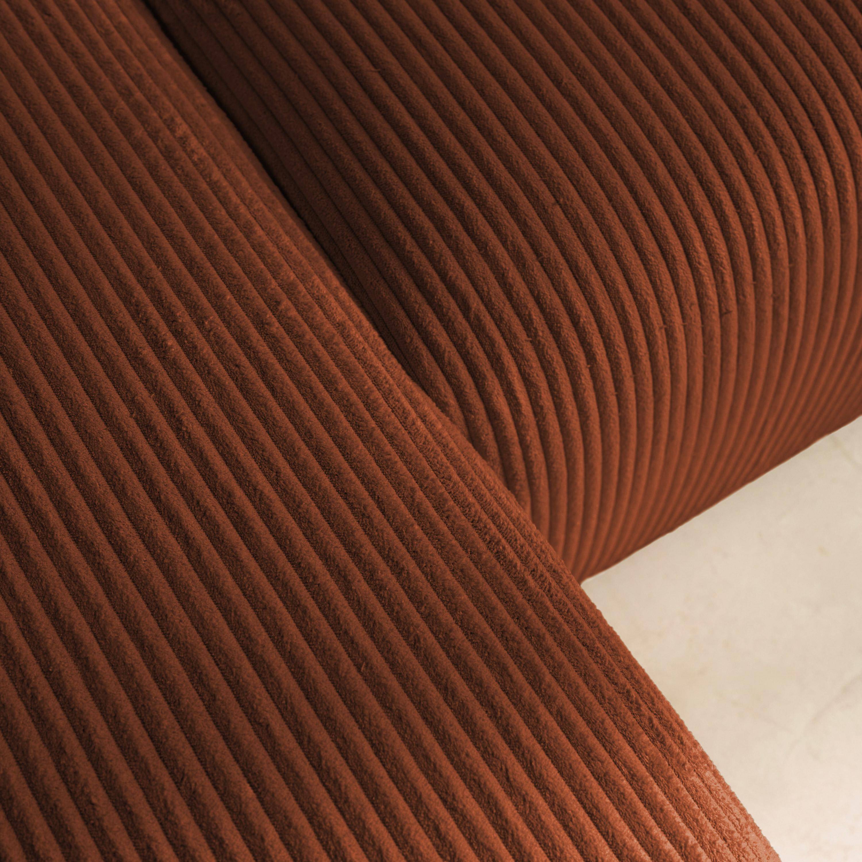 Narożna, odwracalna kanapa 3-osobowa z funkcją spania, ze sztruksu kolor ceglasty, z pojemnikiem na pościel – Almo Photo6