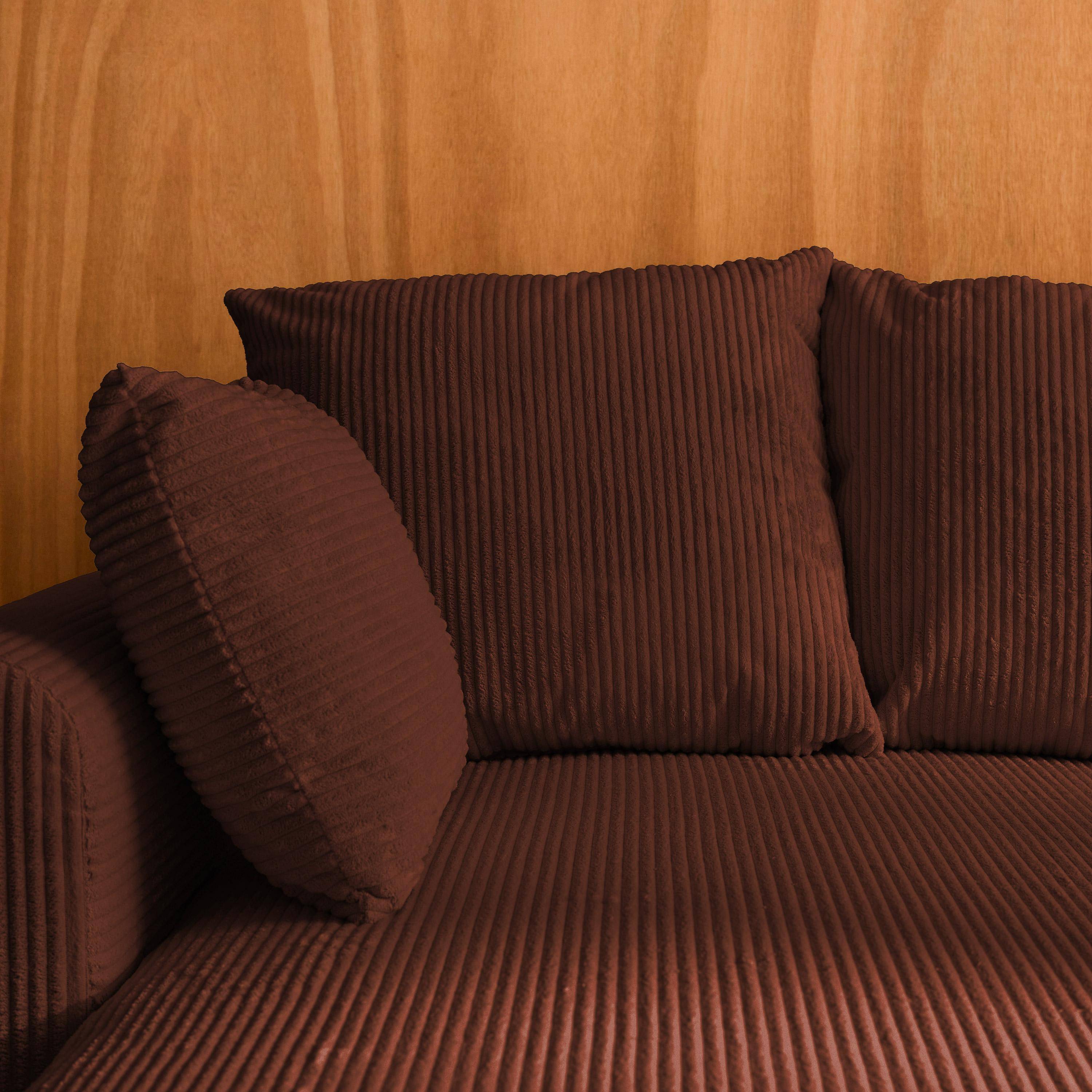 Canapé d'angle convertible réversible 3 places velours côtelé brique avec coffre de rangement - Almo,sweeek,Photo4