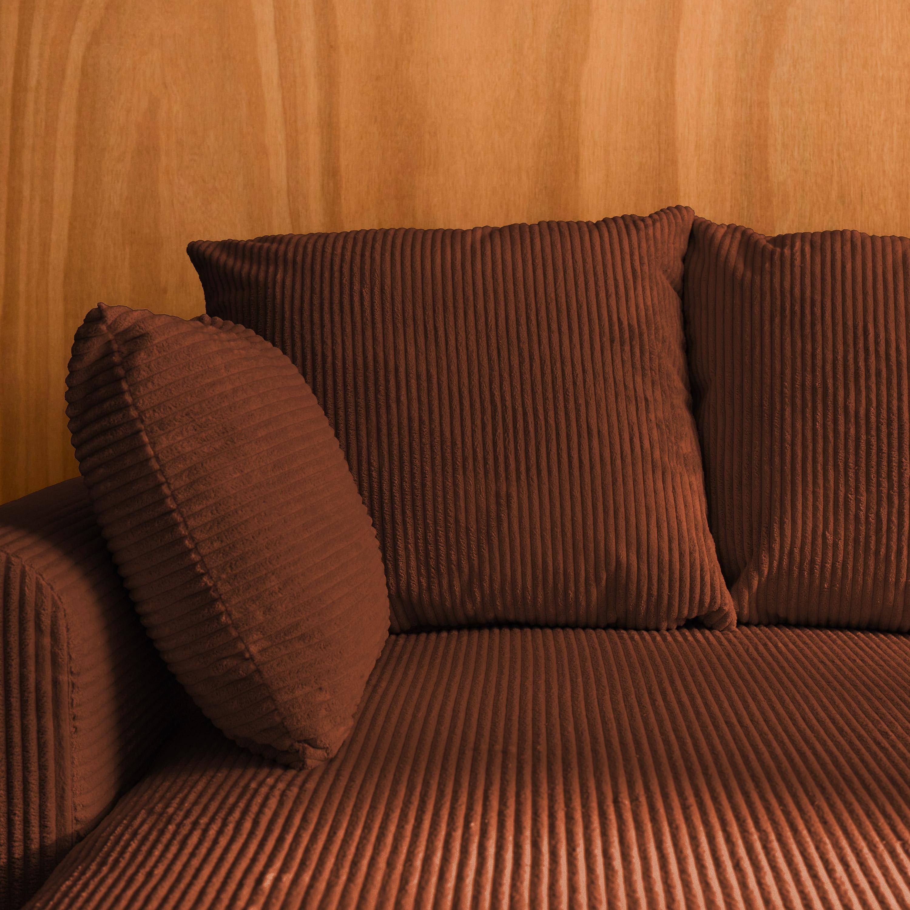 Narożna, odwracalna kanapa 3-osobowa z funkcją spania, ze sztruksu kolor ceglasty, z pojemnikiem na pościel – Almo Photo5