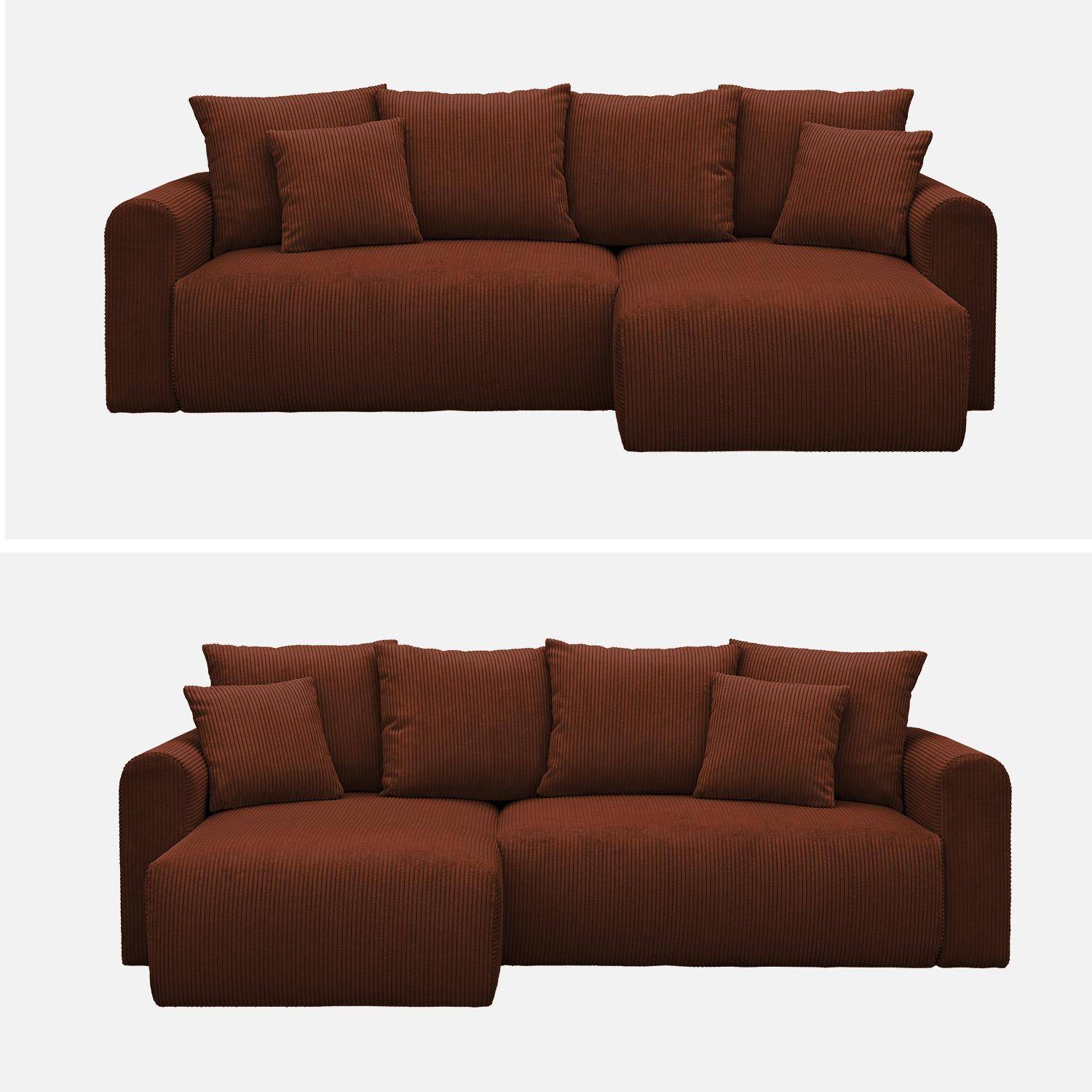 Canapé d'angle convertible réversible 3 places velours côtelé brique avec coffre de rangement - Almo,sweeek,Photo9