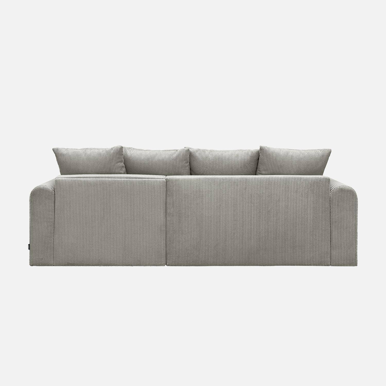 Canapé d'angle convertible réversible 3 places velours côtelé gris clair avec coffre de rangement - Almo,sweeek,Photo10