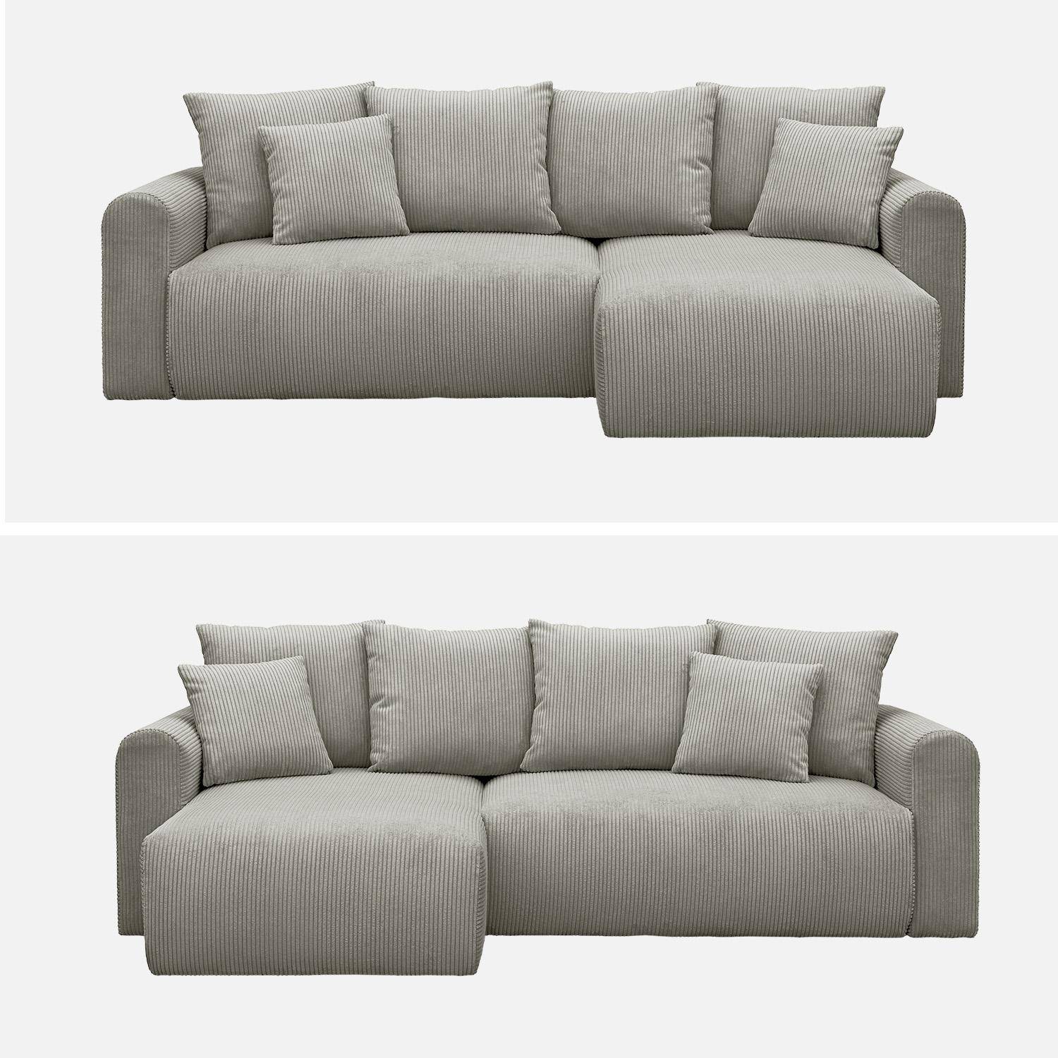 Canapé d'angle convertible réversible 3 places velours côtelé gris clair avec coffre de rangement - Almo,sweeek,Photo9