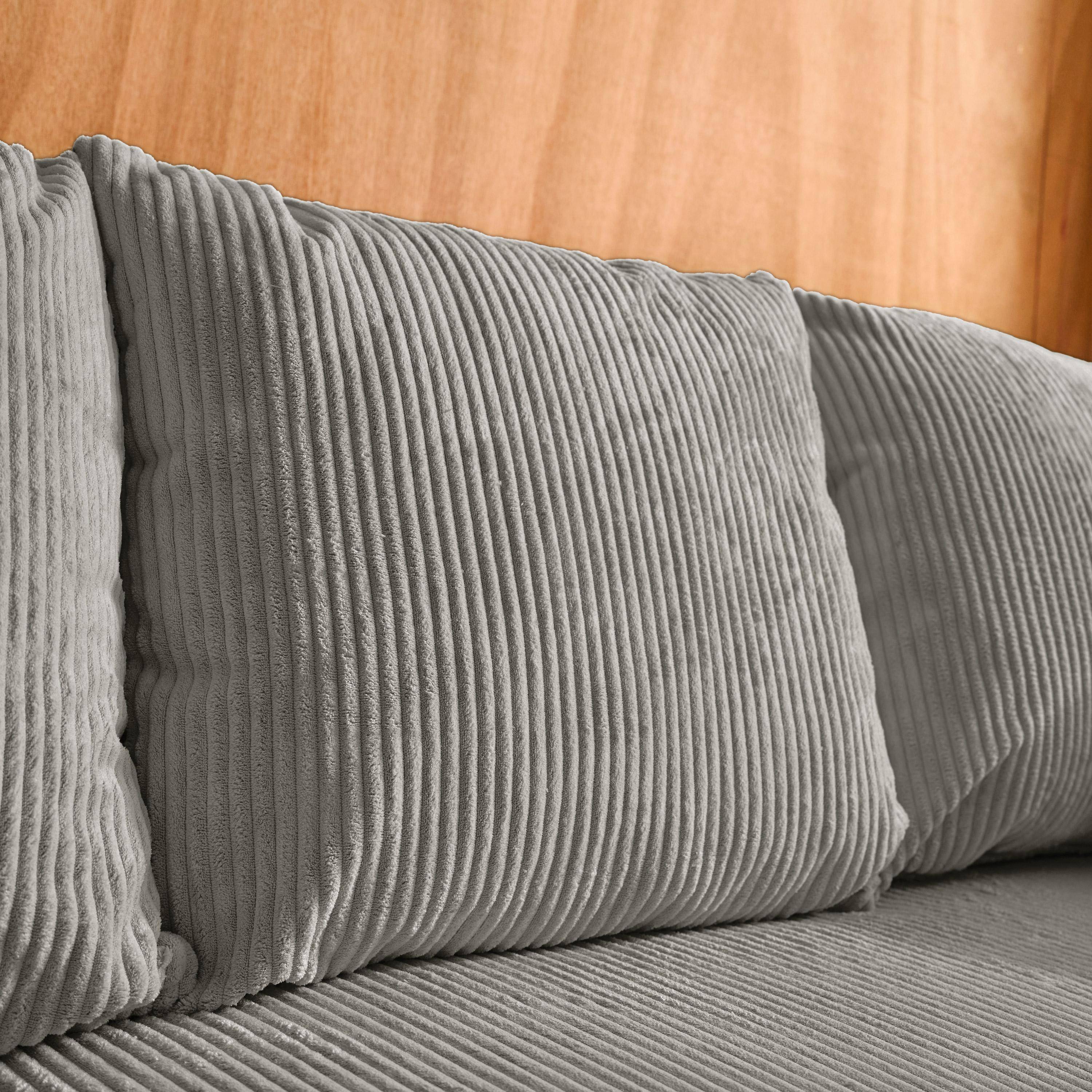 Canapé d'angle convertible réversible 3 places velours côtelé gris clair avec coffre de rangement - Almo Photo5