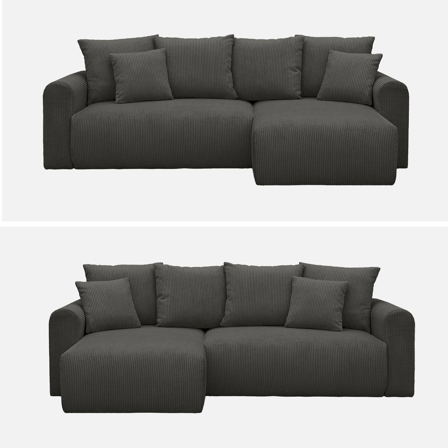 Canapé d'angle convertible réversible 3 places velours côtelé anthracite avec coffre de rangement - Almo Photo9