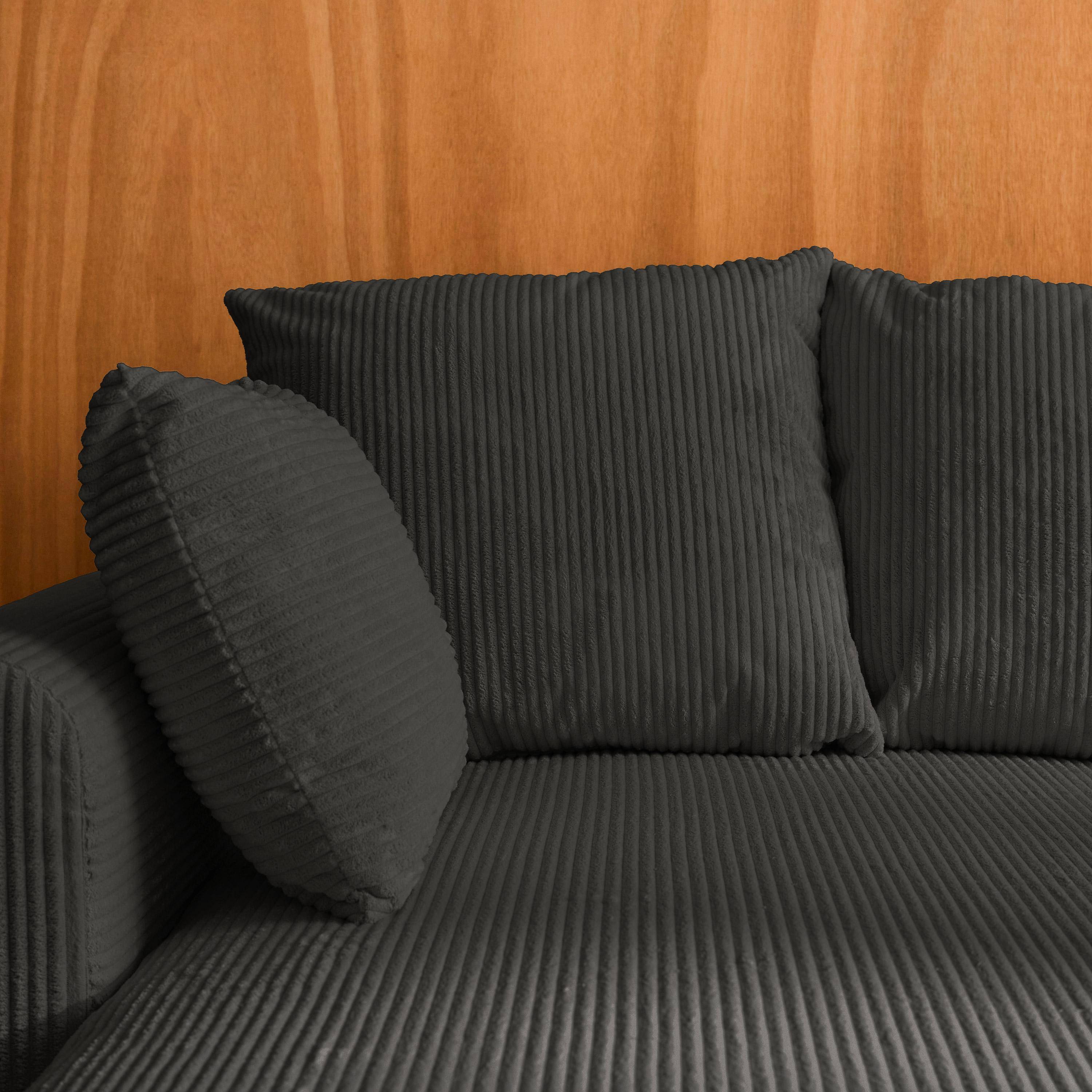 Canapé d'angle convertible réversible 3 places velours côtelé anthracite avec coffre de rangement - Almo,sweeek,Photo3