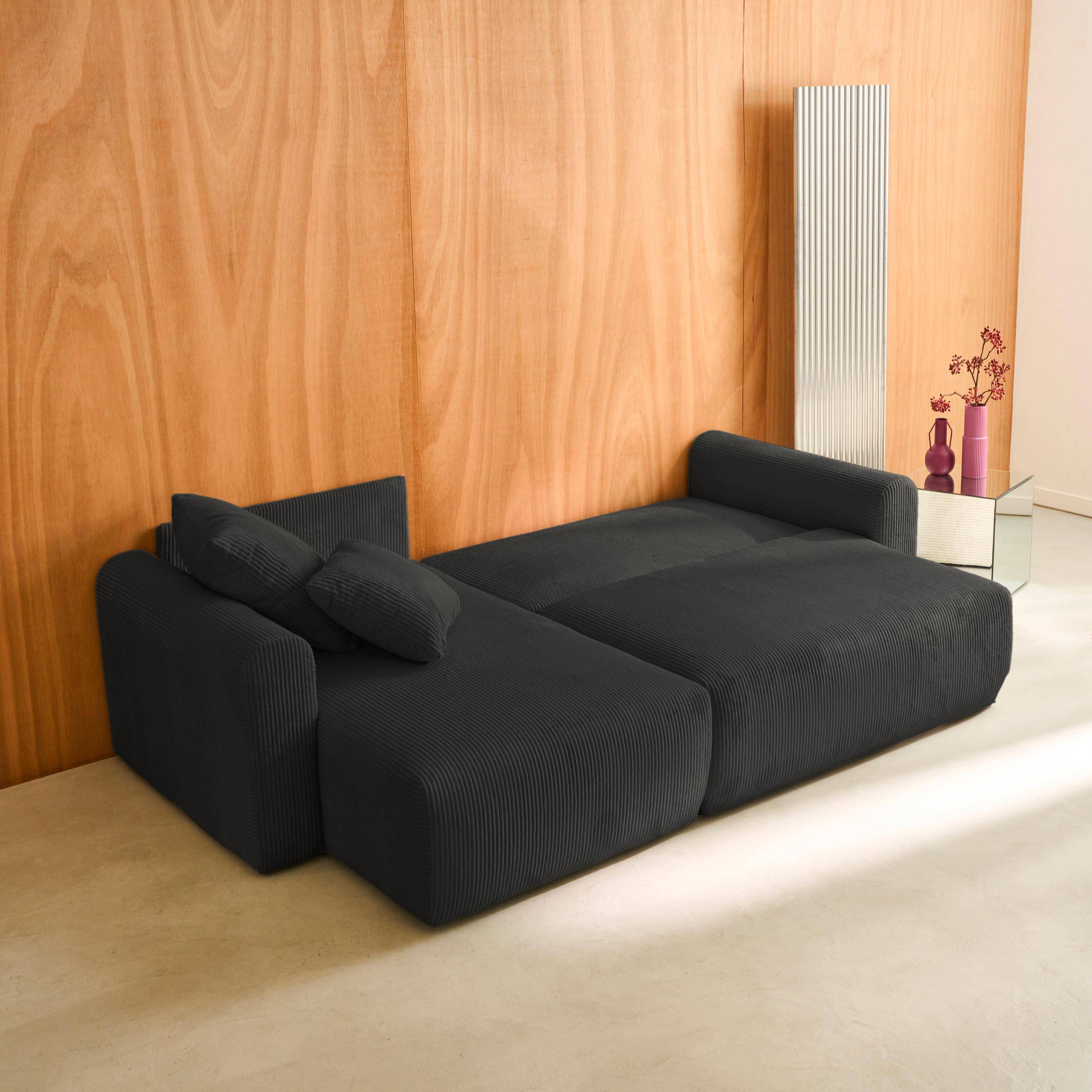 Canapé d'angle convertible réversible 3 places velours côtelé anthracite avec coffre de rangement - Almo Photo6