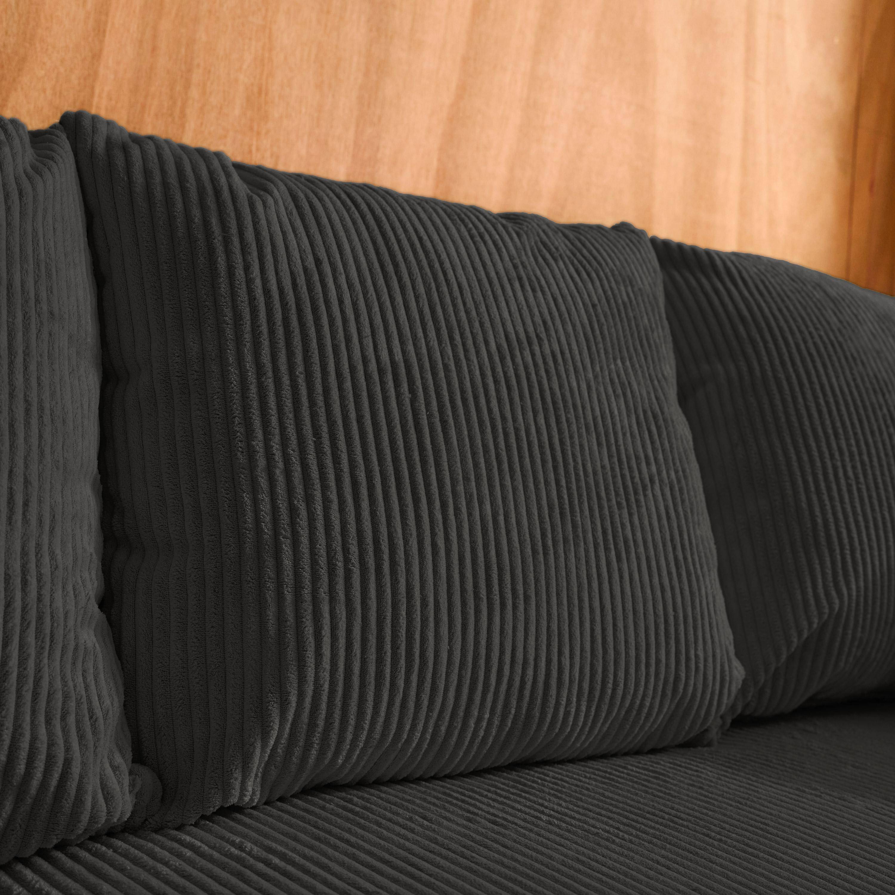 Canapé d'angle convertible réversible 3 places velours côtelé anthracite avec coffre de rangement - Almo Photo4