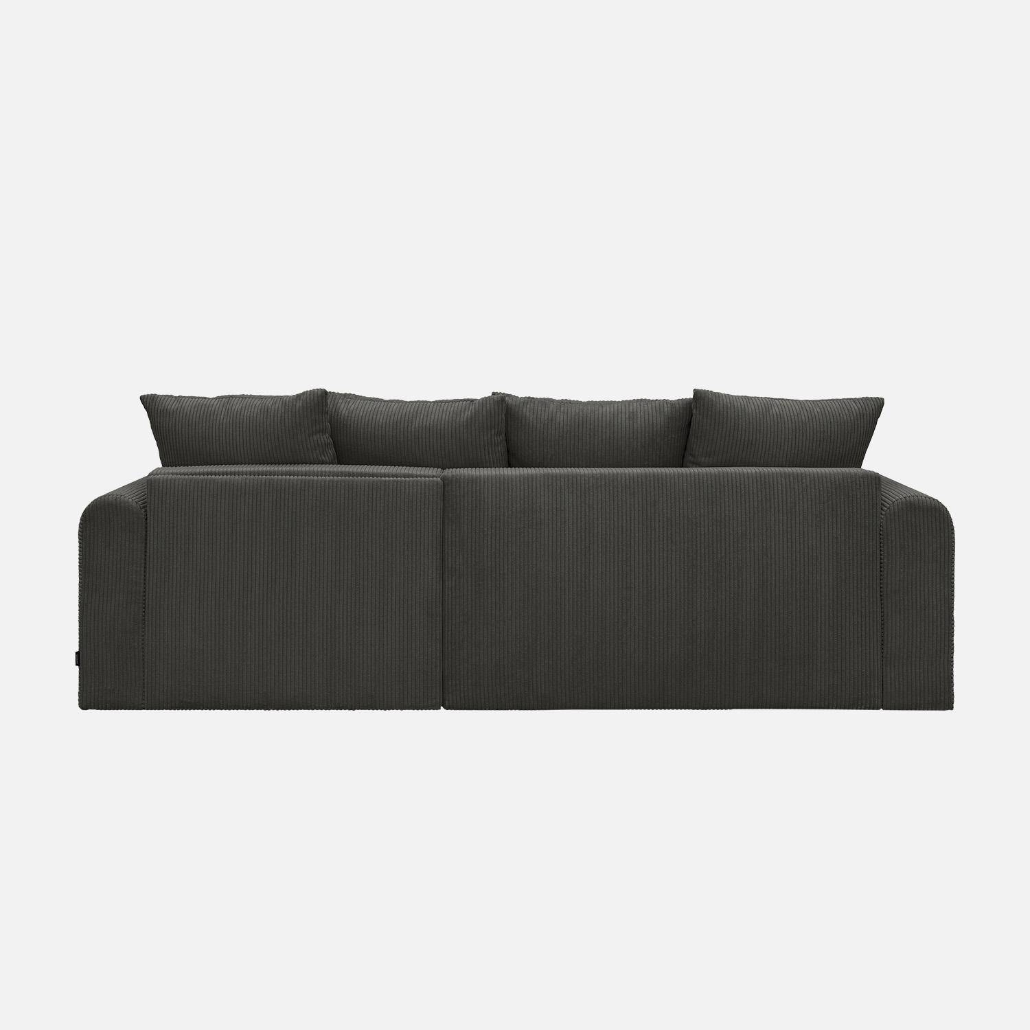 Canapé d'angle convertible réversible 3 places velours côtelé anthracite avec coffre de rangement - Almo Photo10