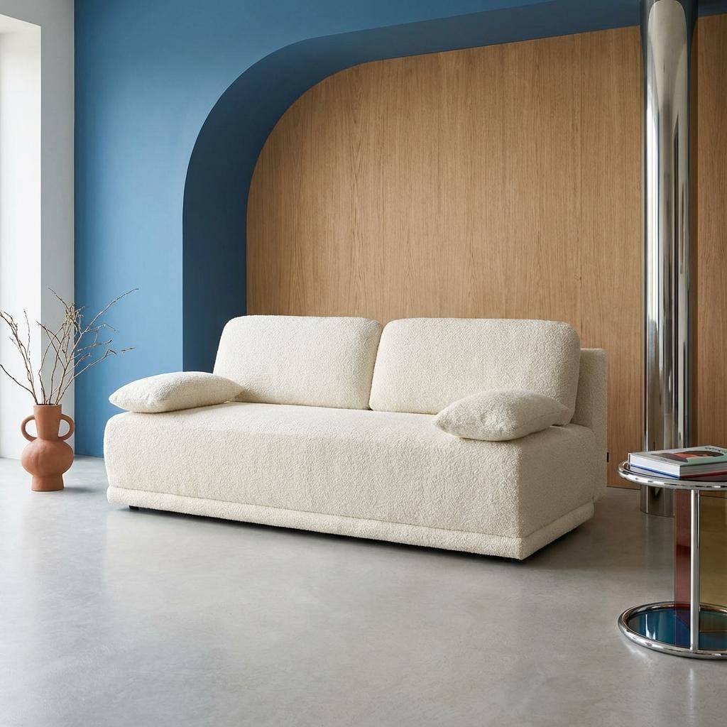 3-Sitzer-Schlafsofa mit Bouclé-Bezug und Stauraum, antikweiß - B 192 x T 100 x H 81 cm - Nelson Photo1