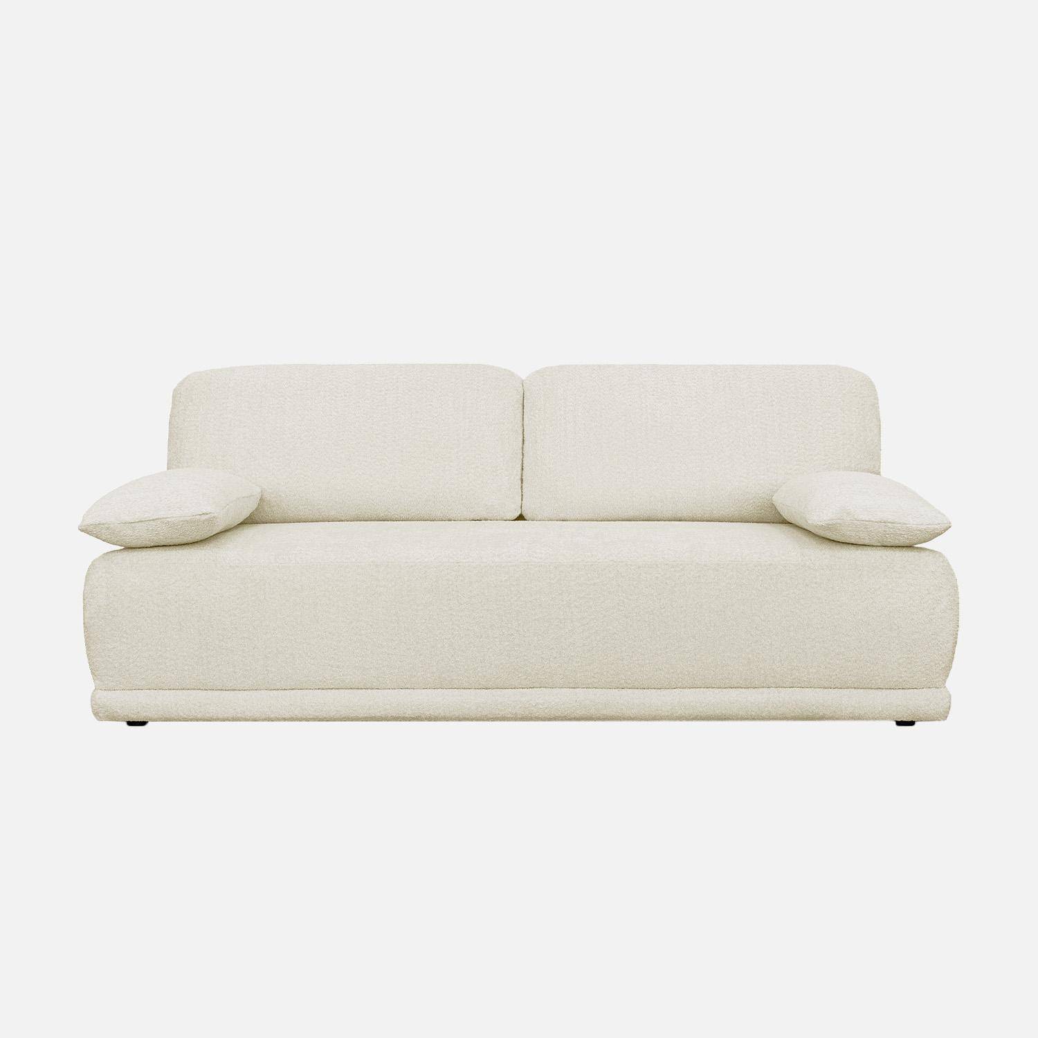 Banquette convertible 3 places bouclette avec coffre de rangement blanc cassé - L 192 x P 100 x H 81cm - Nelson,sweeek,Photo2