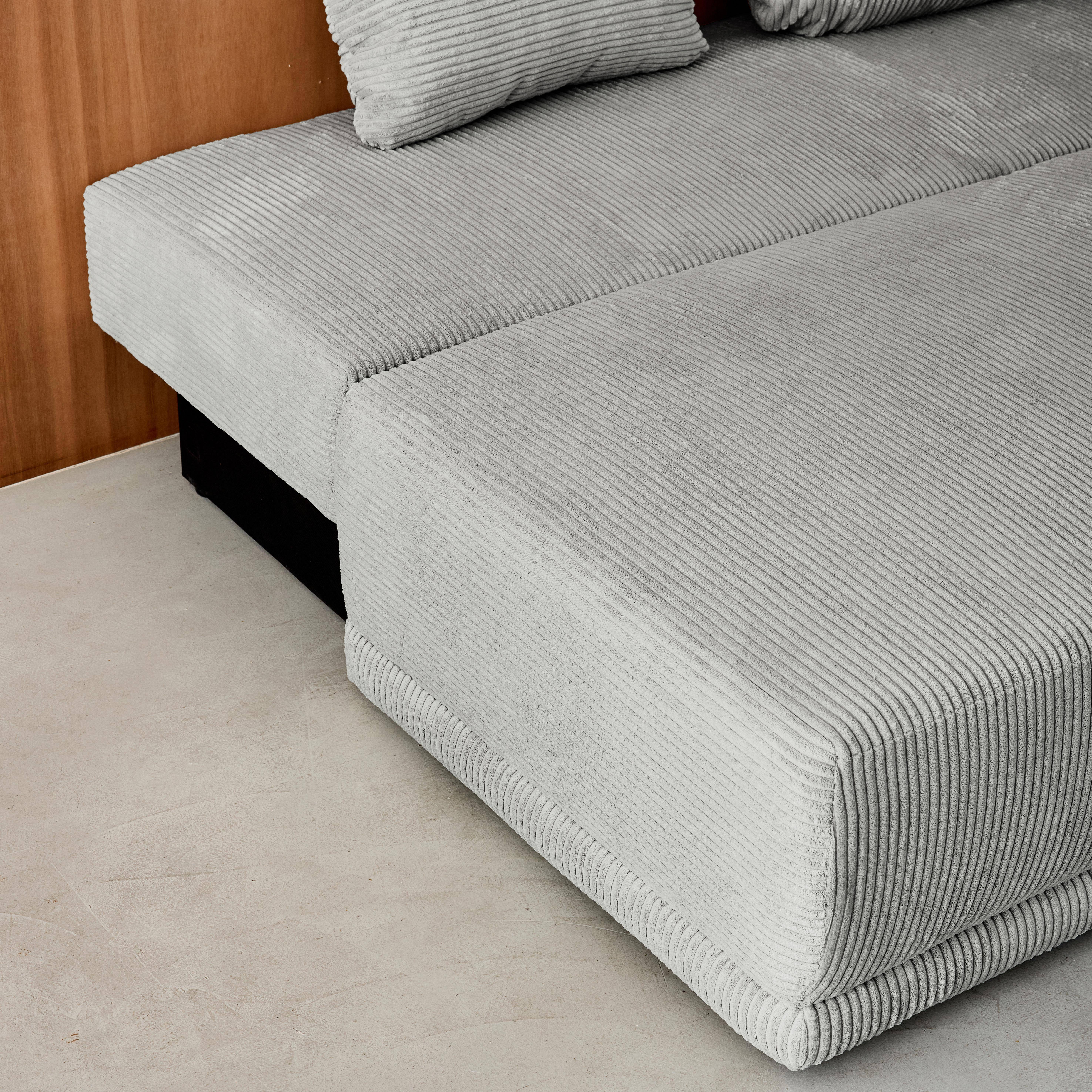 Banquette convertible 3 places velours côtelé gris clair avec coffre de rangement - L 192 x P 100 x H 81cm - Nelson,sweeek,Photo4
