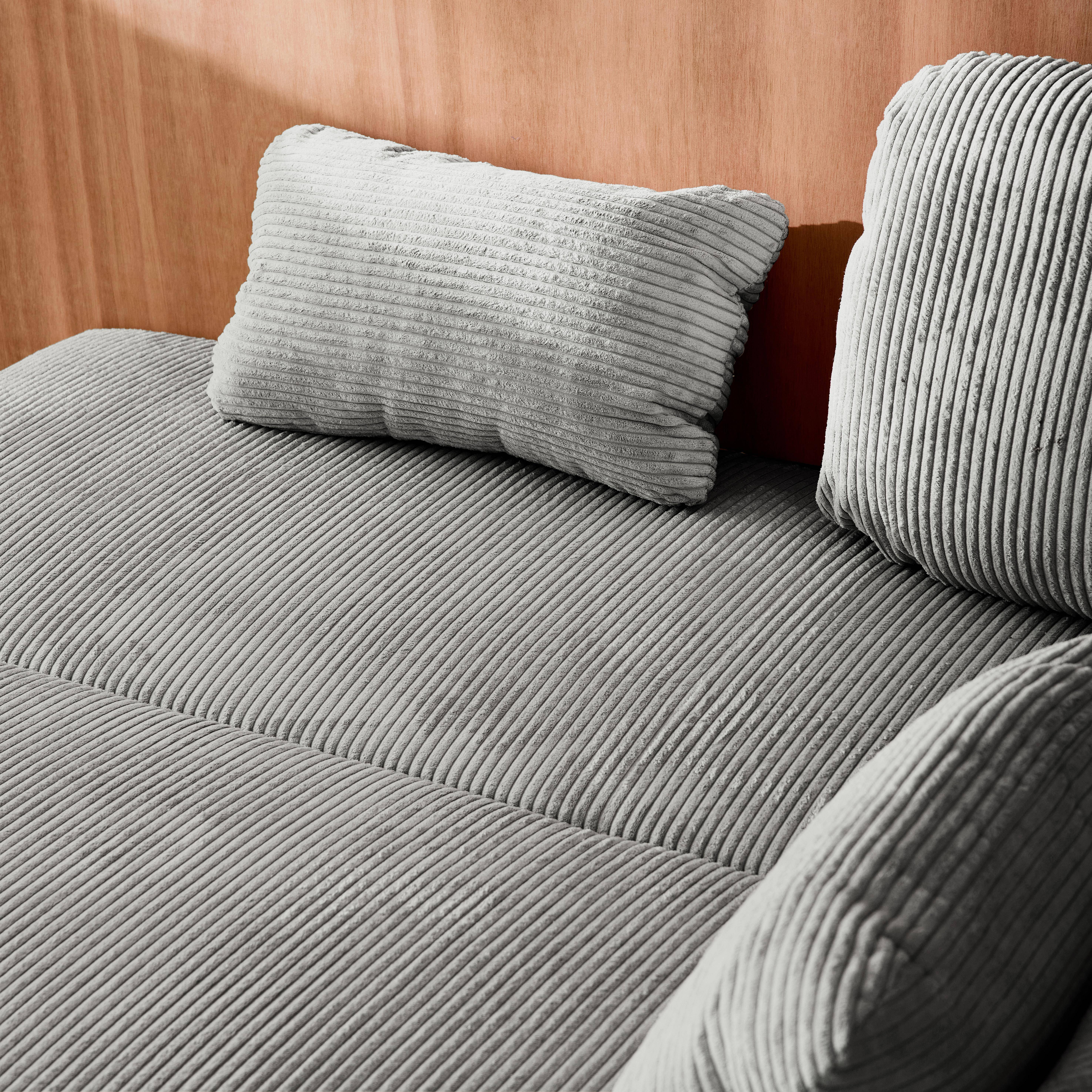 Banquette convertible 3 places velours côtelé gris clair avec coffre de rangement - L 192 x P 100 x H 81cm - Nelson,sweeek,Photo5